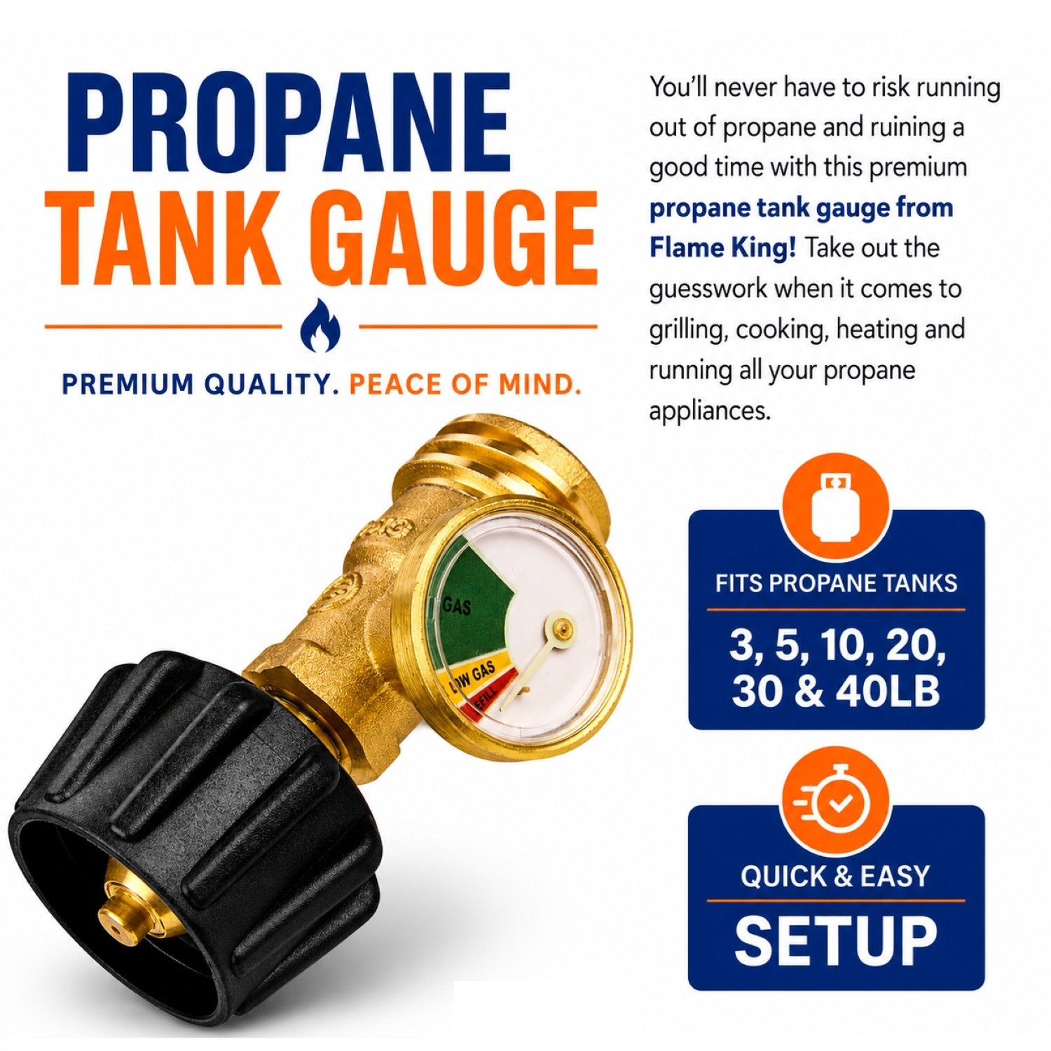Propane Tank Gas Meter Gauge Level Indicator Glow-In-The-Dark Dial BBQ Grill