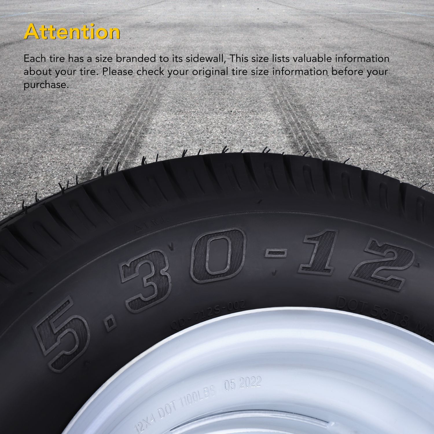 2Set 5.30-12 Trailer Tires with Rims 5.30×12 5.3-12 530-12, 5 Lug on 4.5″, 6PR