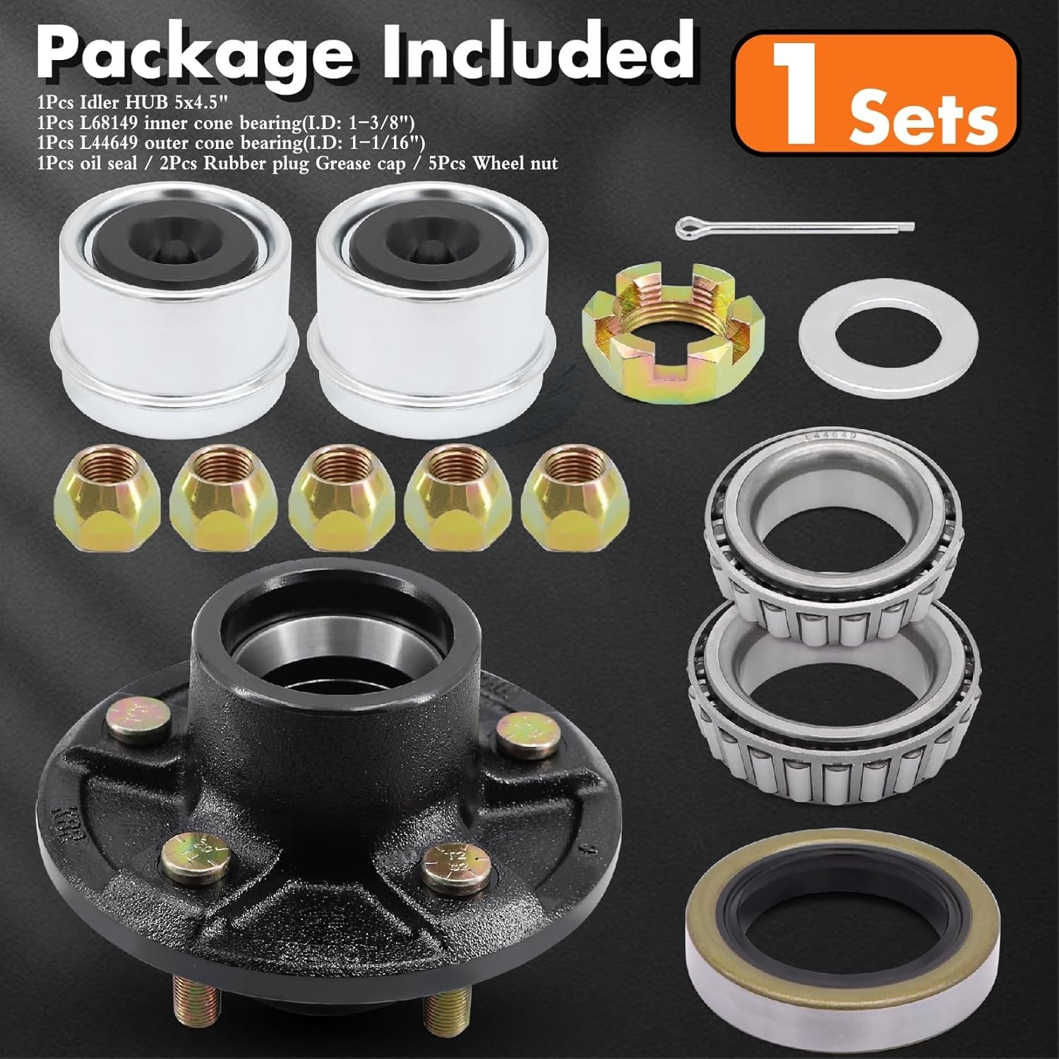 Complete 5 on 4.5 Trailer Idler Hub Kit for 3500 lb Axles – Corrosion-Resistant