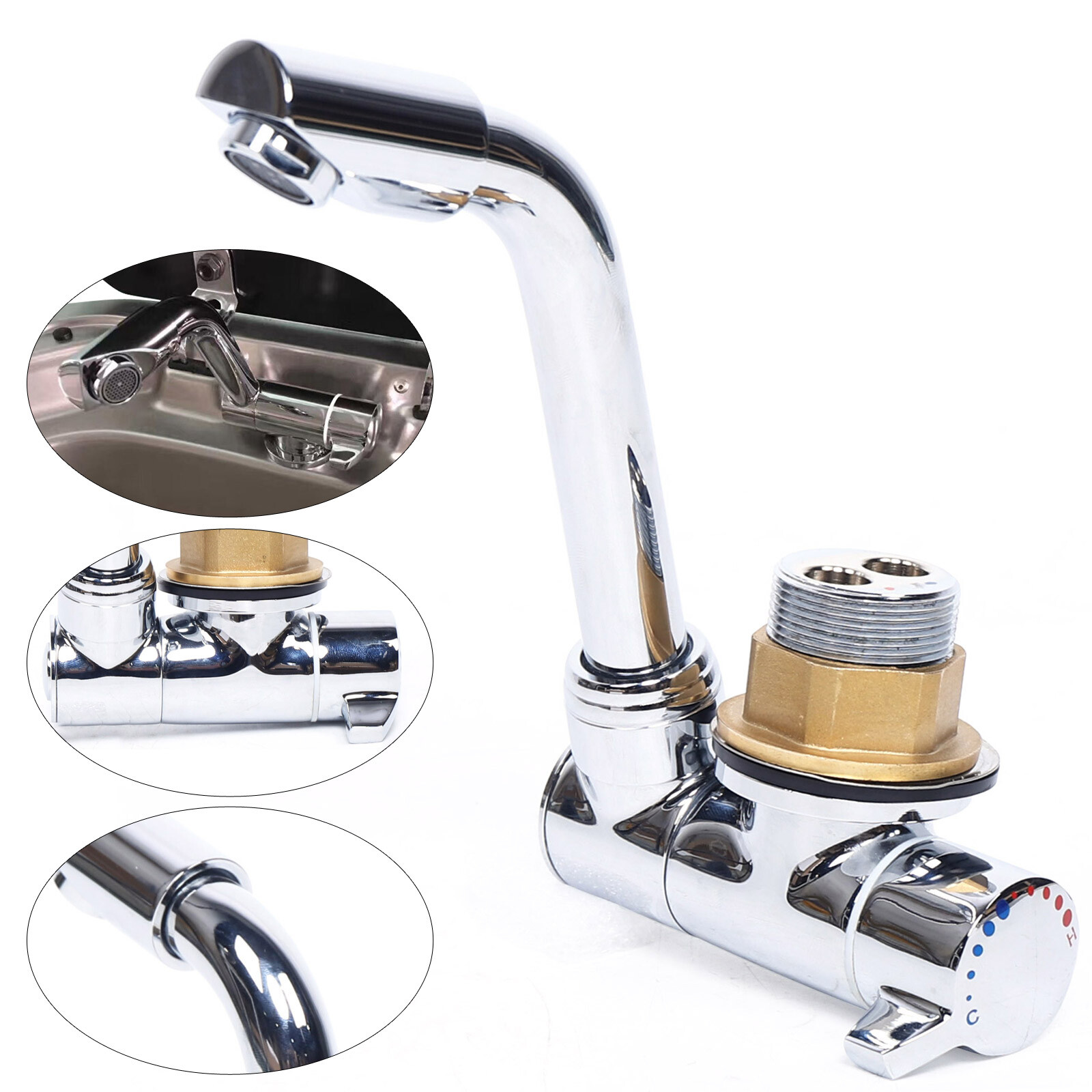 RV Caravan Copper Faucet Foldable Marine Boat Faucet Hot/Cold Water Swivel Tap