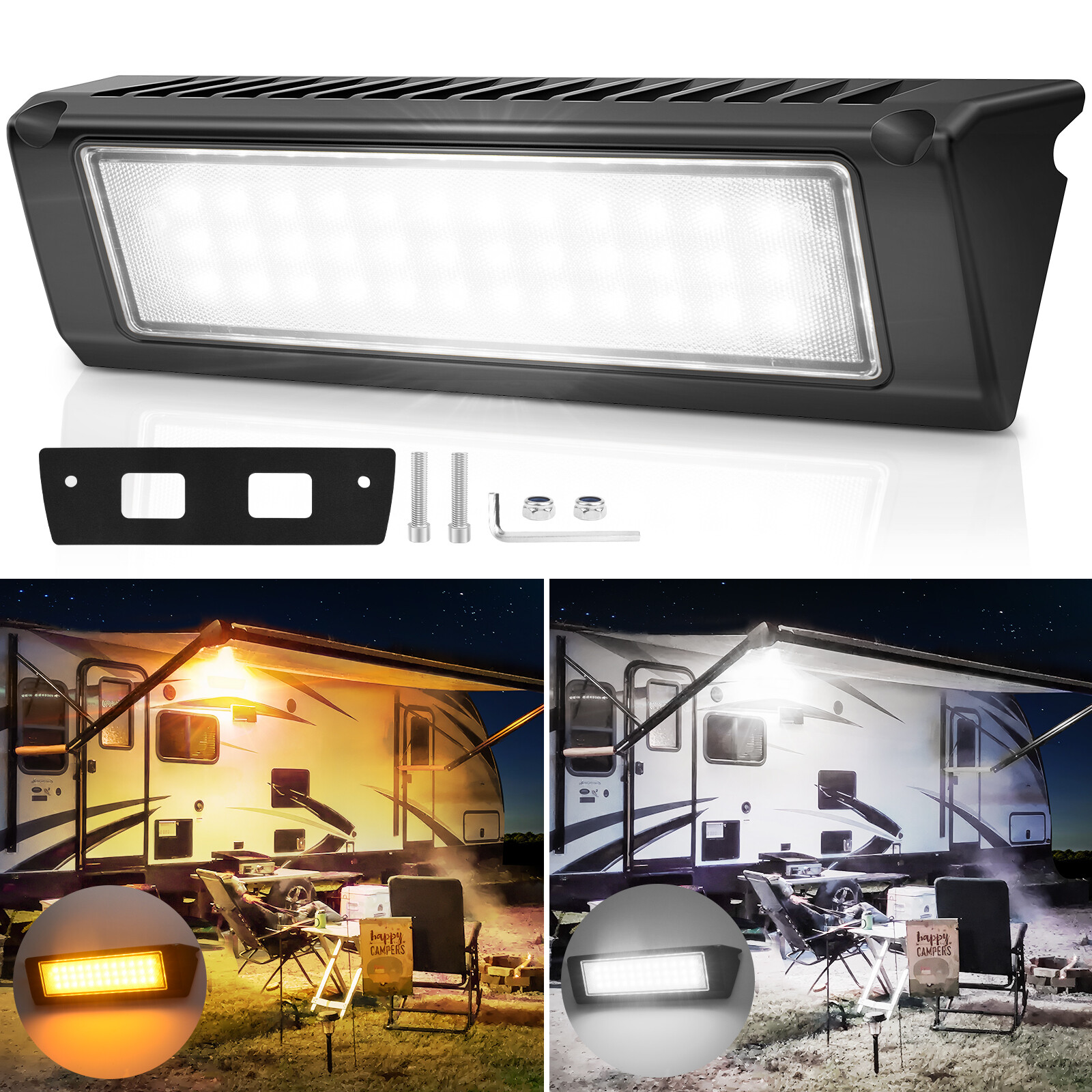 9″ Inch 2100LM Exterior RV Porch Light Yellow/White Led Utility Awning Light USA