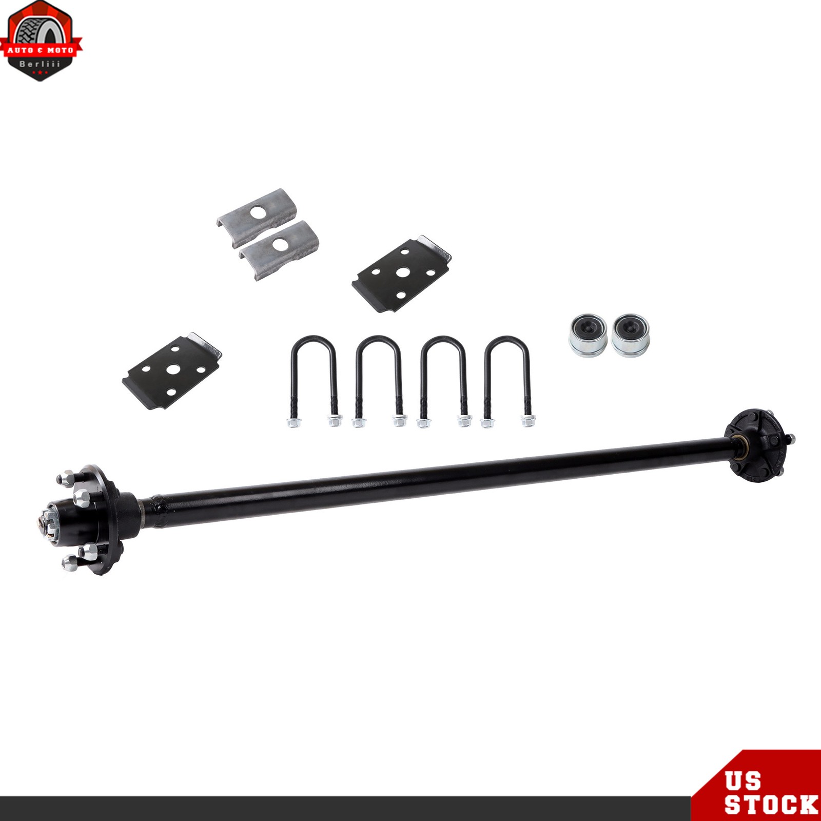 2000 lbs Trailer Boat RV Axle with U-Bolt Kit 5 lug 5 on 4.5″ Idler 52″ Hub Face