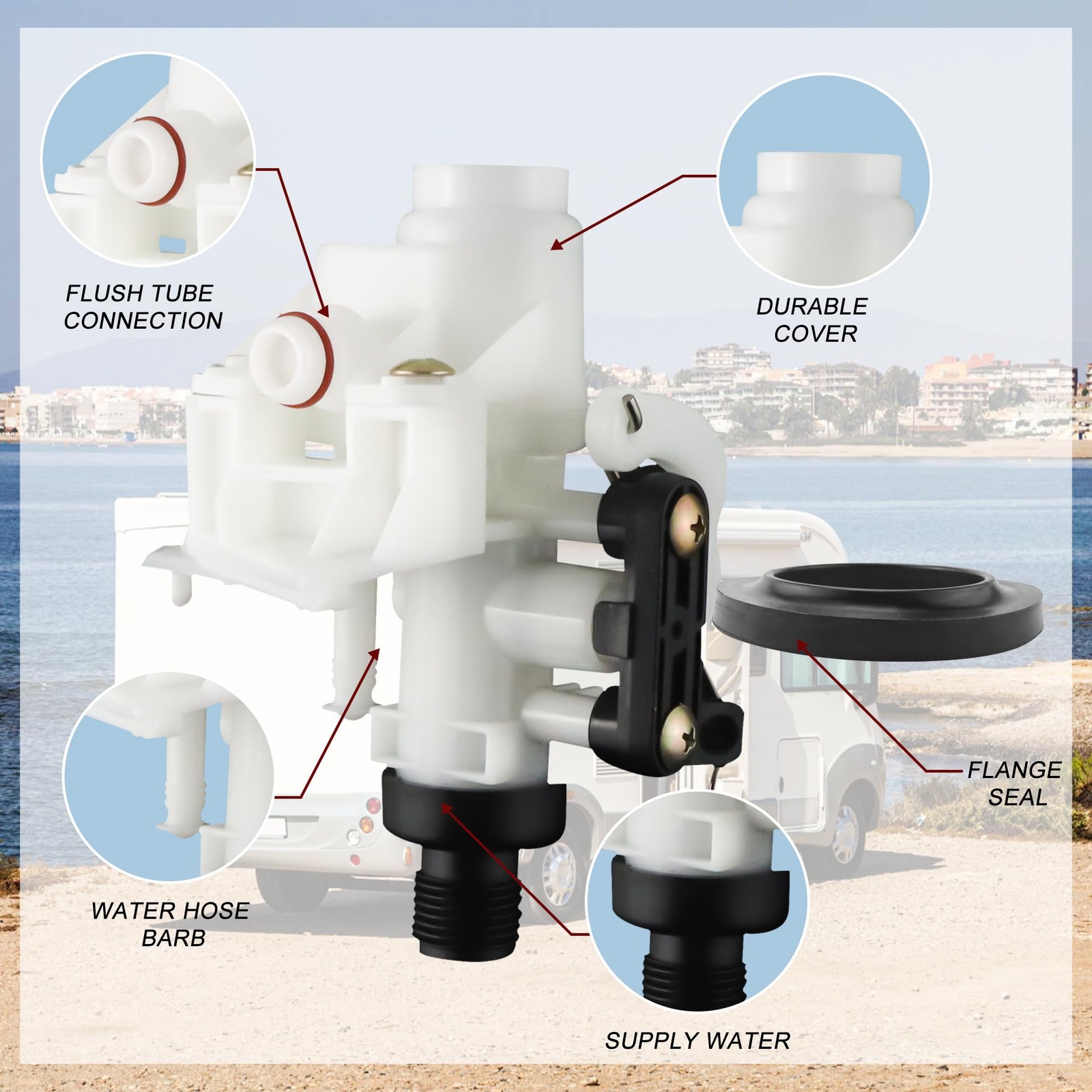 31705 31688 31687 31653 RV Toilet Water Valve kit- Freeze Resistance & Leakage