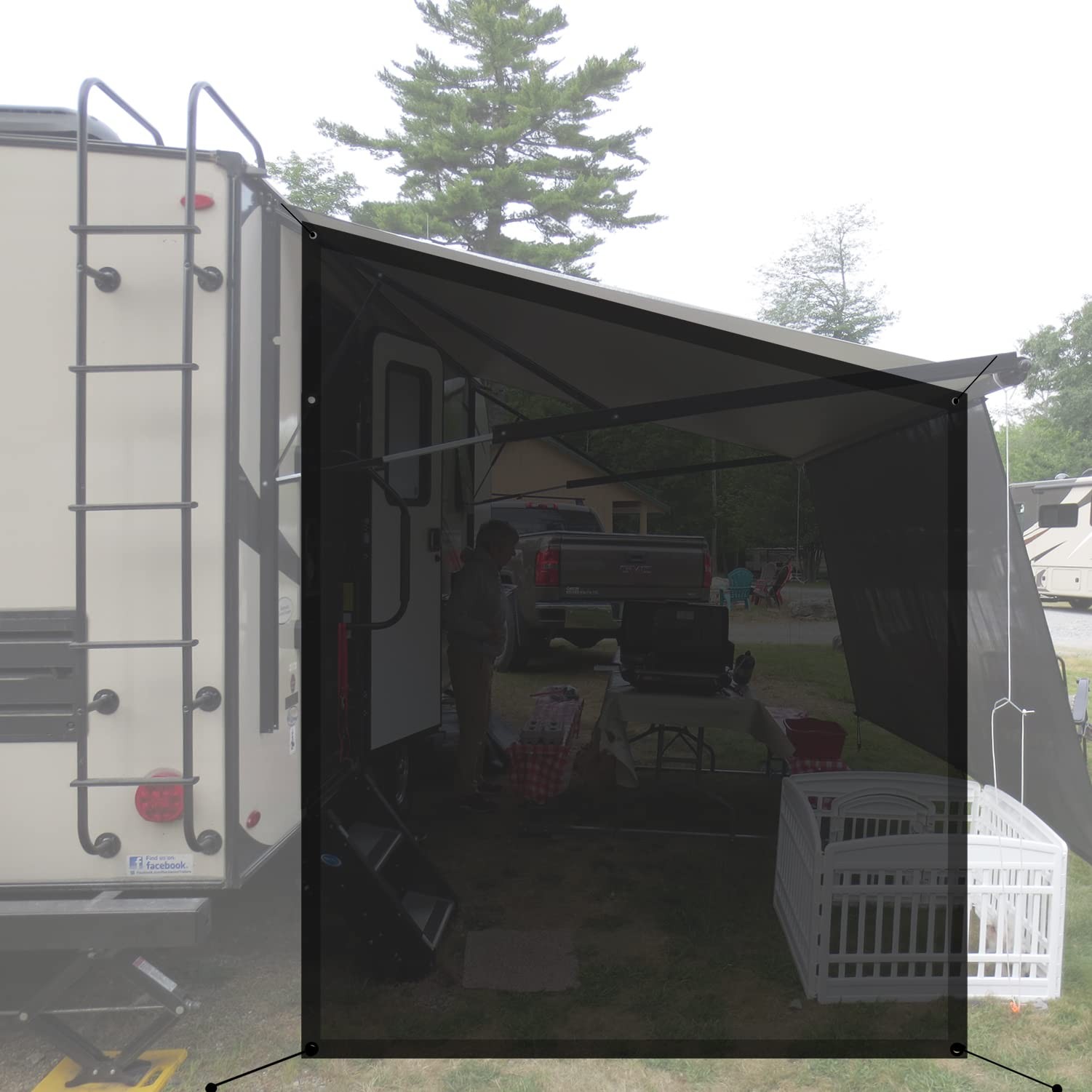 Shadeidea RV Awning Sun Shade Screen for Side -9′ 6” x 7′ 6”, Black