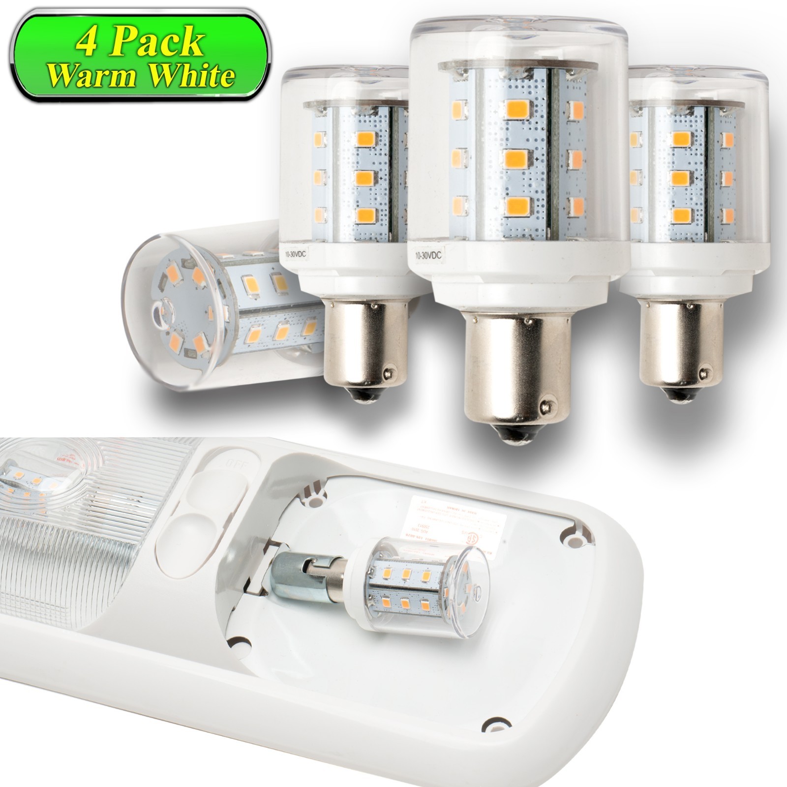4x LeisureLED 1156 / 1141 Interior LED Light bulb RV Trailer 3500K Warm 10-30V