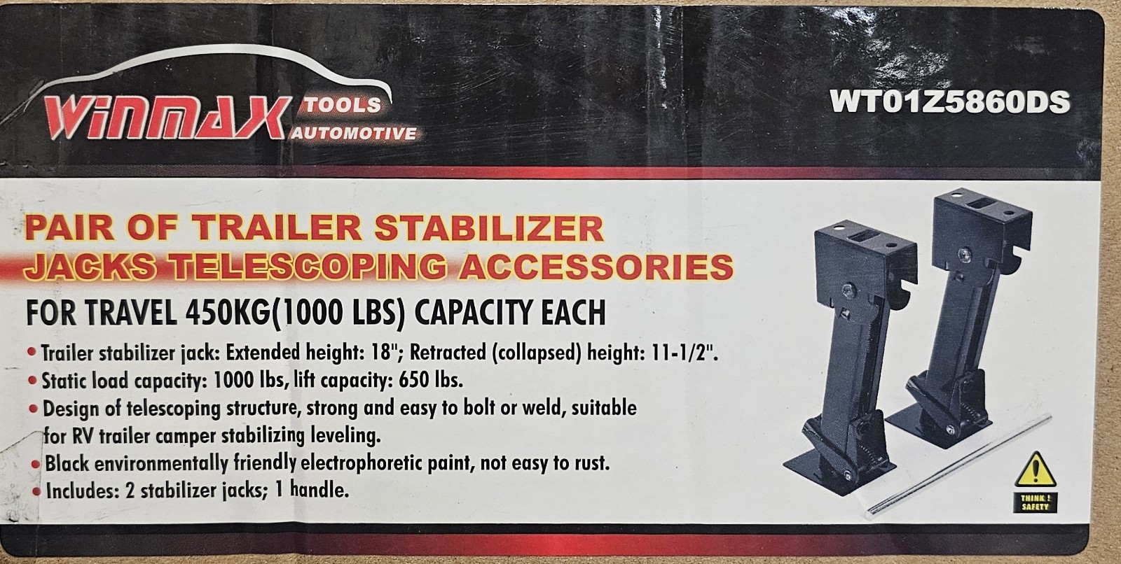 Winmax Pair Trailer Stabilizer Jacks Telescoping WT01Z5860DS