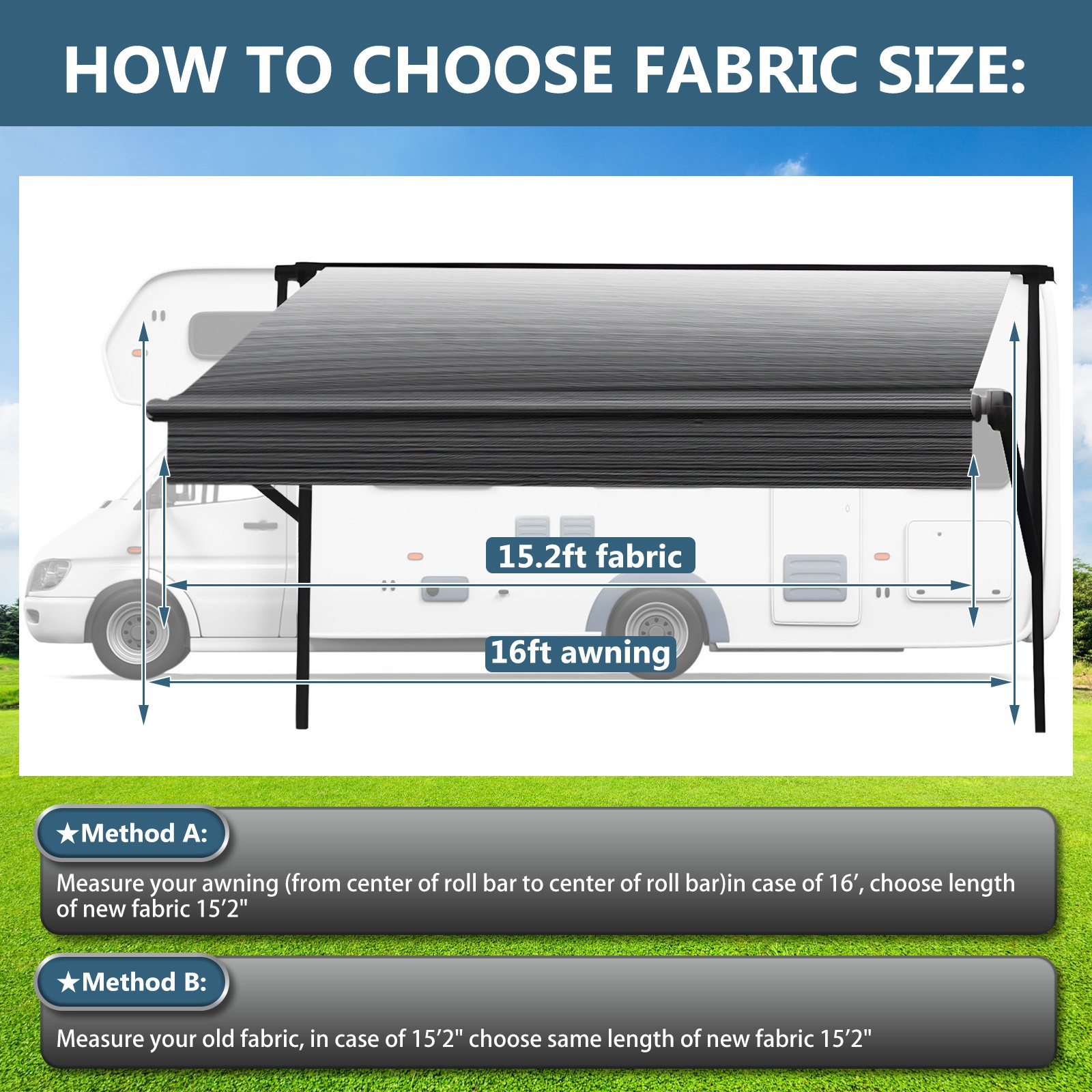 4-Ply Weatherproof Vinyl RV Awning Fabric Replacement 15’2″ Outdoor Canopy