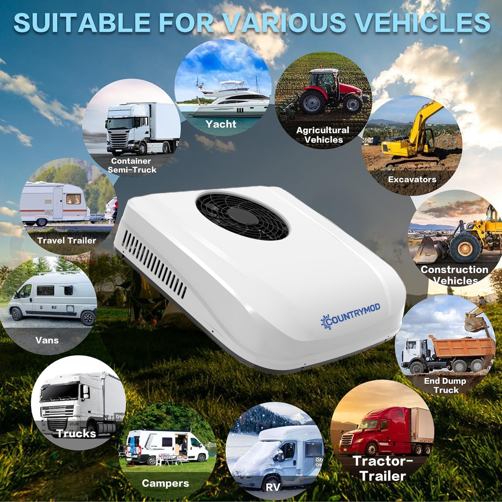 Countrymod 12V RV Rooftop Air Conditioner 10000BTU Cooling for Caravan Trailer