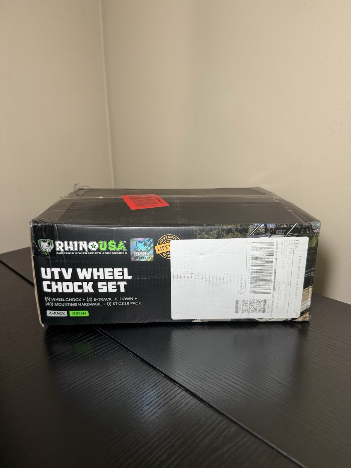 Rhino USA UTV Wheel Chock Set 4 Pack E-Track Tie Down Kit Green Brand New