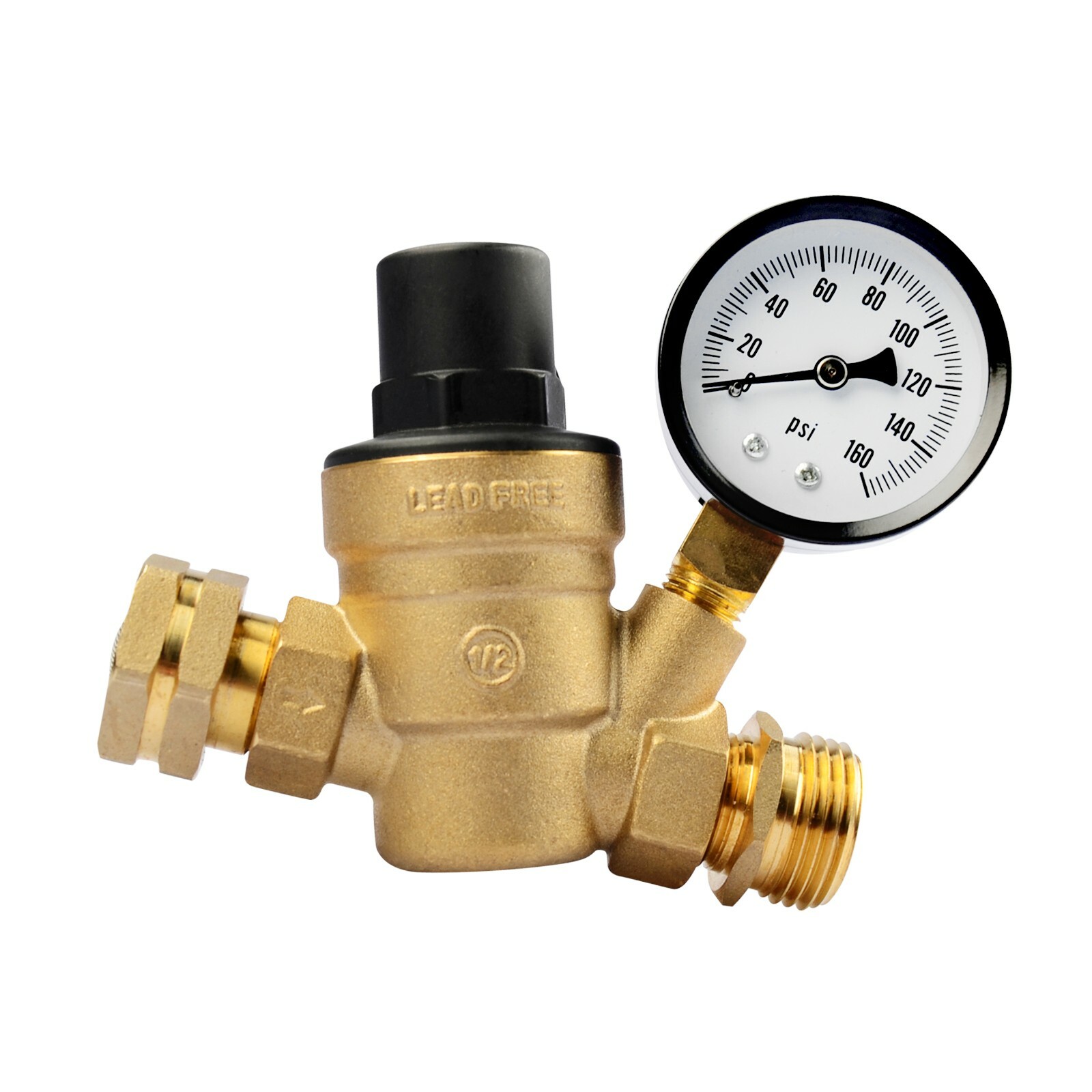 RV Adjustable Water Pressure Regulator With Gauge for Camper Brass Lead Free LCW