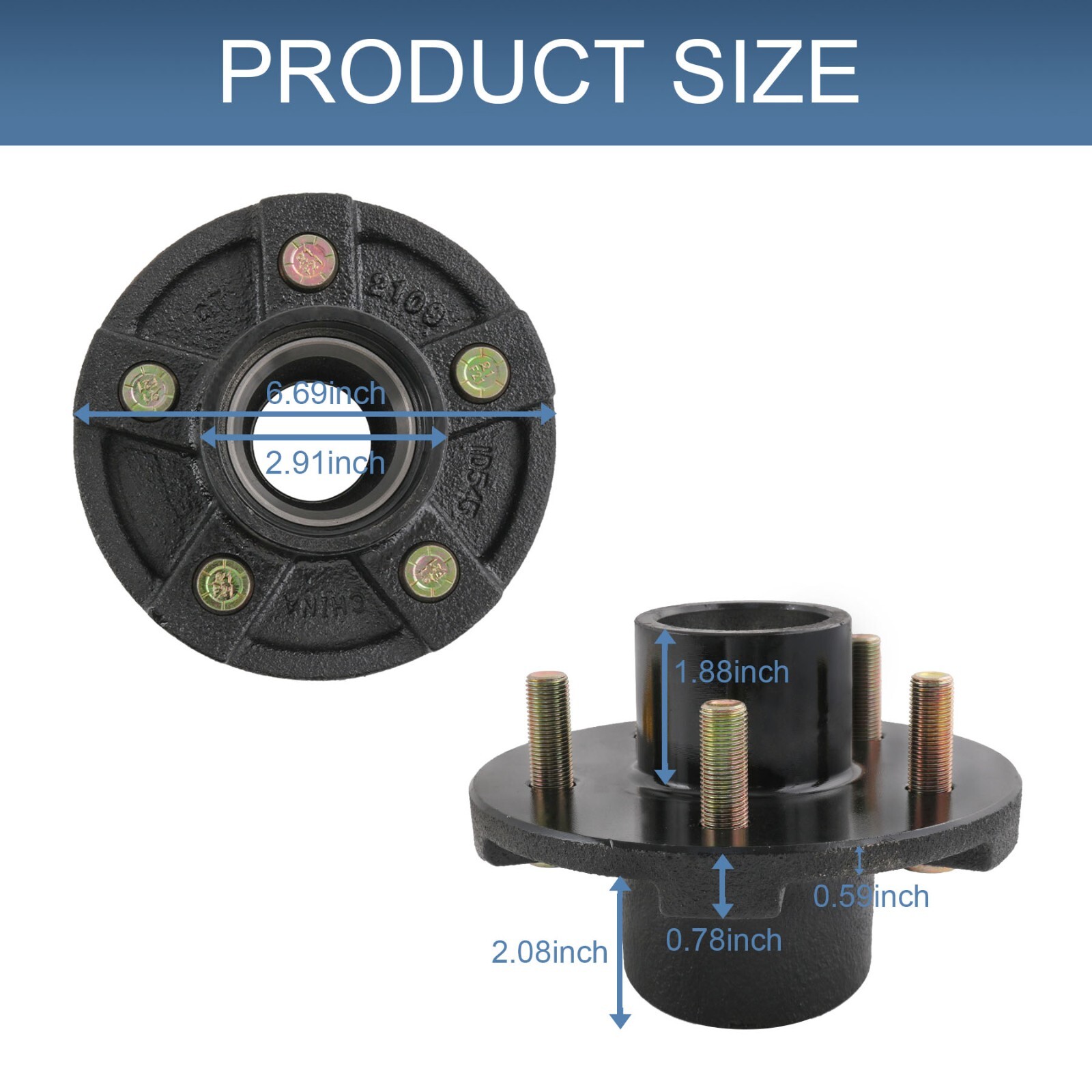 Trailer Idler Hub Kit For 3500 lbs Axle 1/2″-20 Thread With Bearings 5 on 4.5
