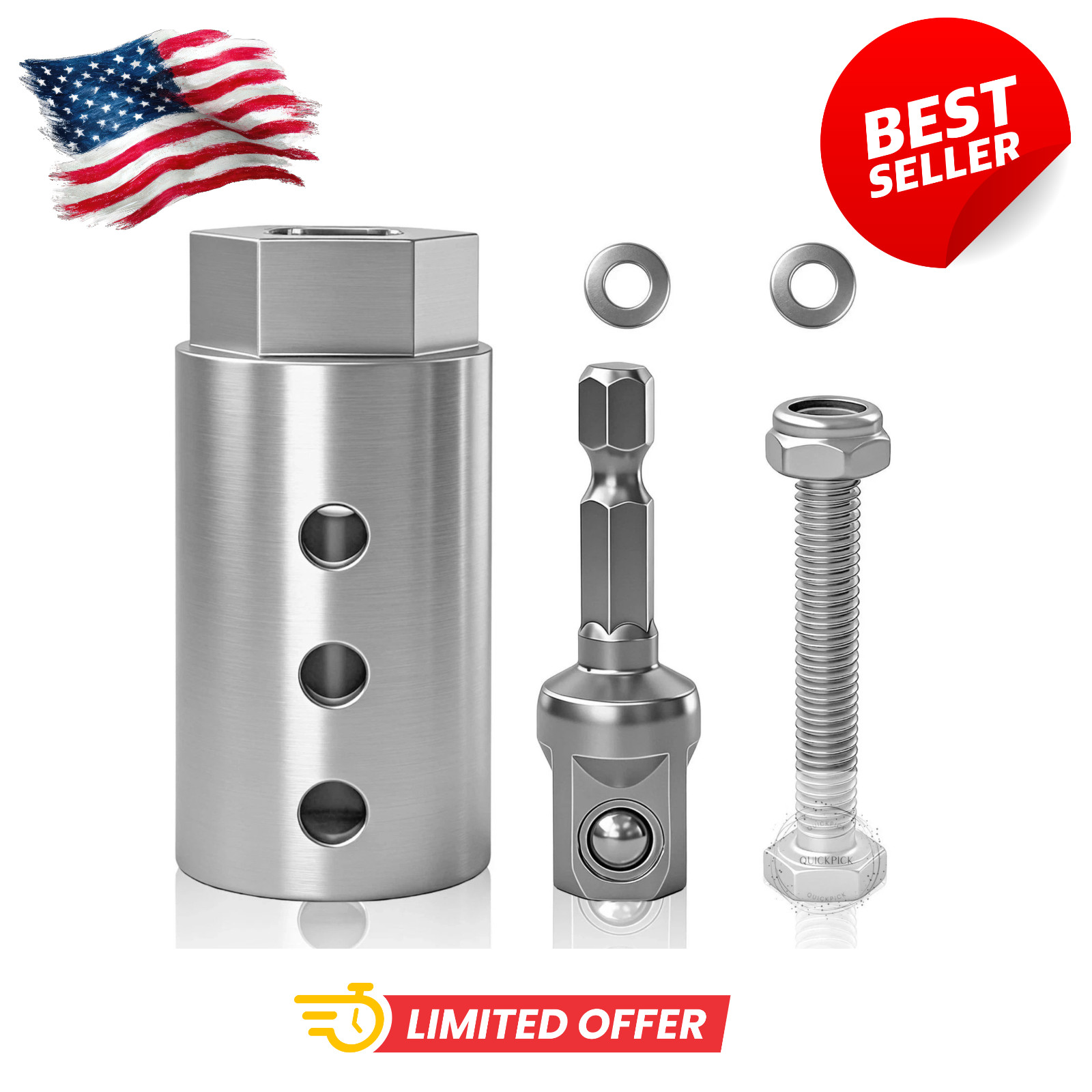 Trailer Jack Drill Adapter Kit, Fits 1-Inch Jack Drive Shafts, 2-in-1 Design for