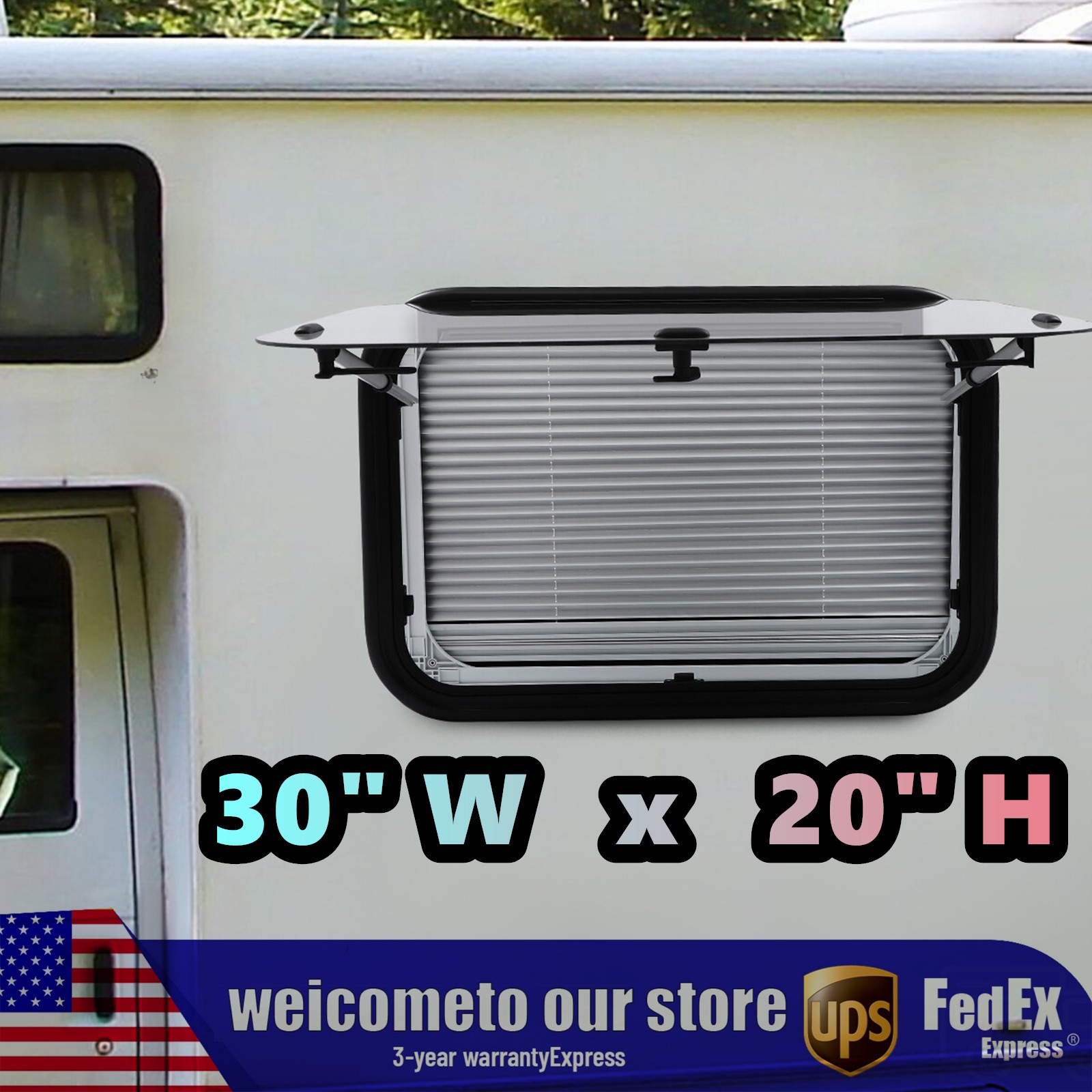 RV Caravan Hinged Push Out Window Double Glazed Ventilation Hatch 750x500mm 30mm