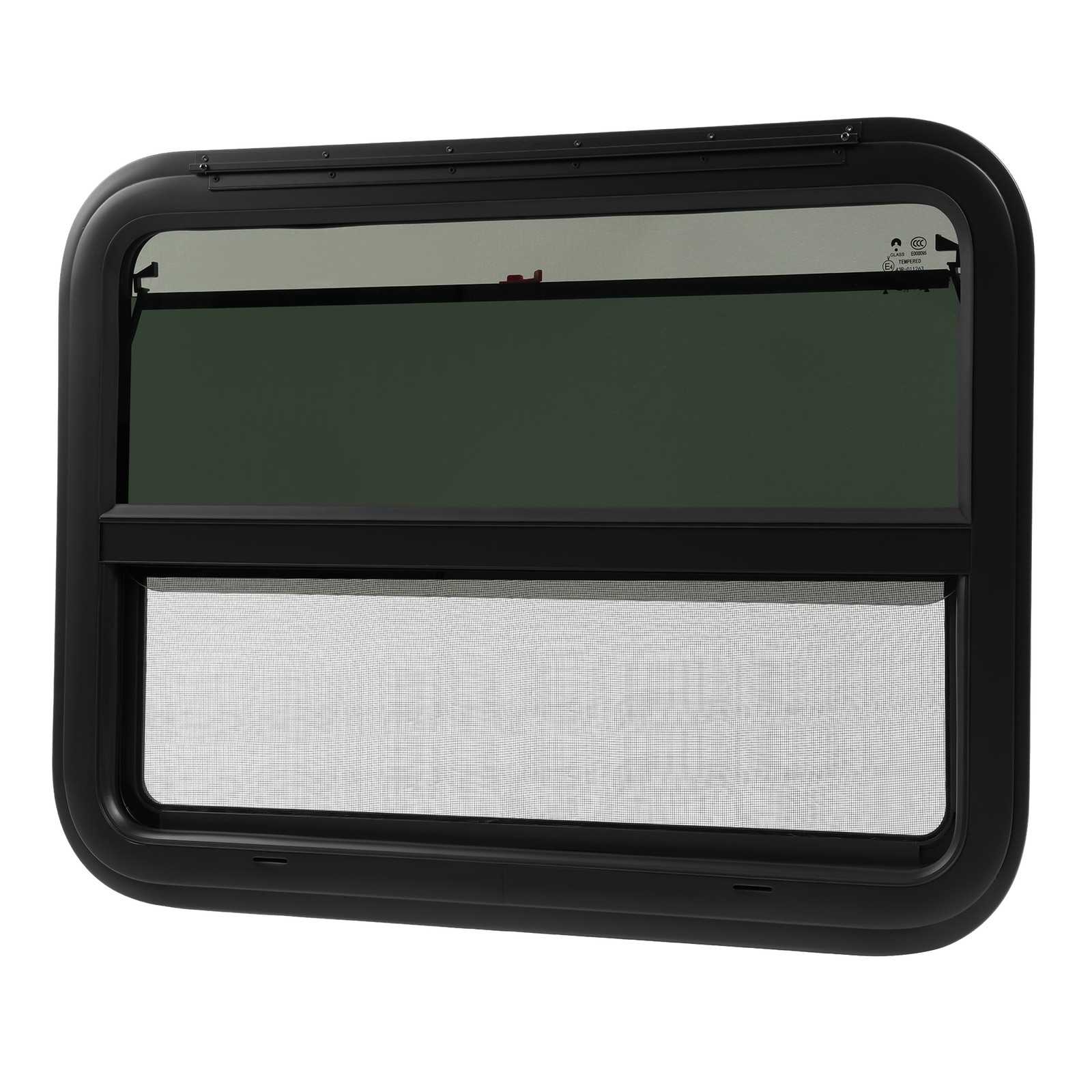32″ W x 23.5″ H RV Window Vertical Slider Hinging Exit Trailer Dark Screen