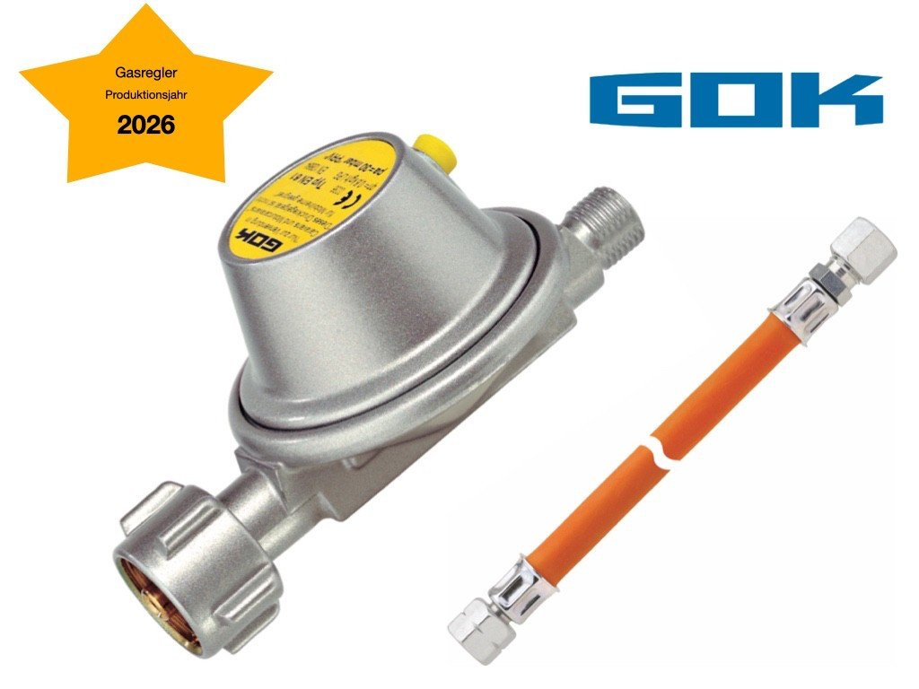 Gas Regulator Caravan Caravan GOK 30 mbar (BJ2026) with 40cm Hose RVS8 (BJ2026)