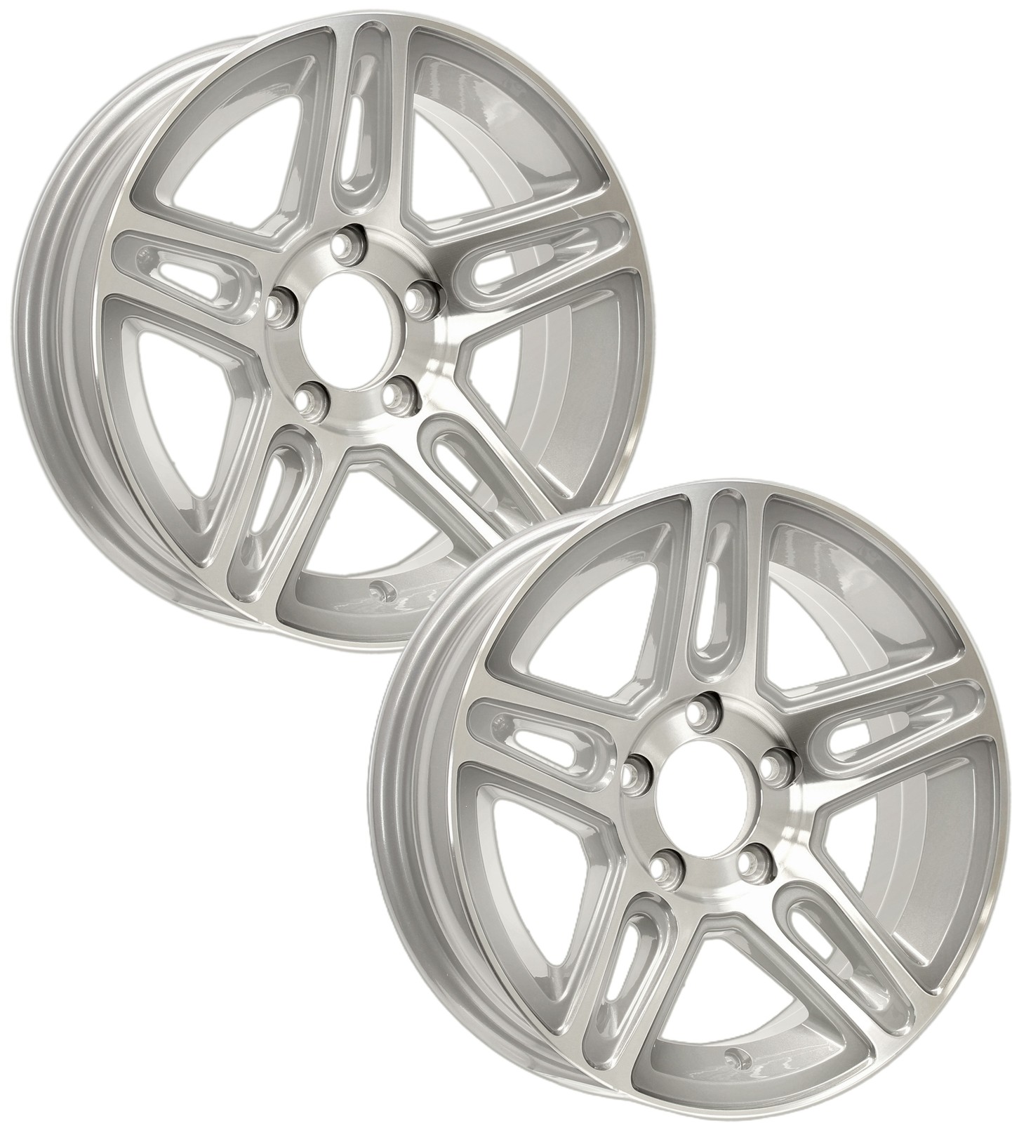 eCustomrim 2-Pack Aluminum Trailer Wheel 15X5 15 Inch Rim Silver Machined 5 Lug