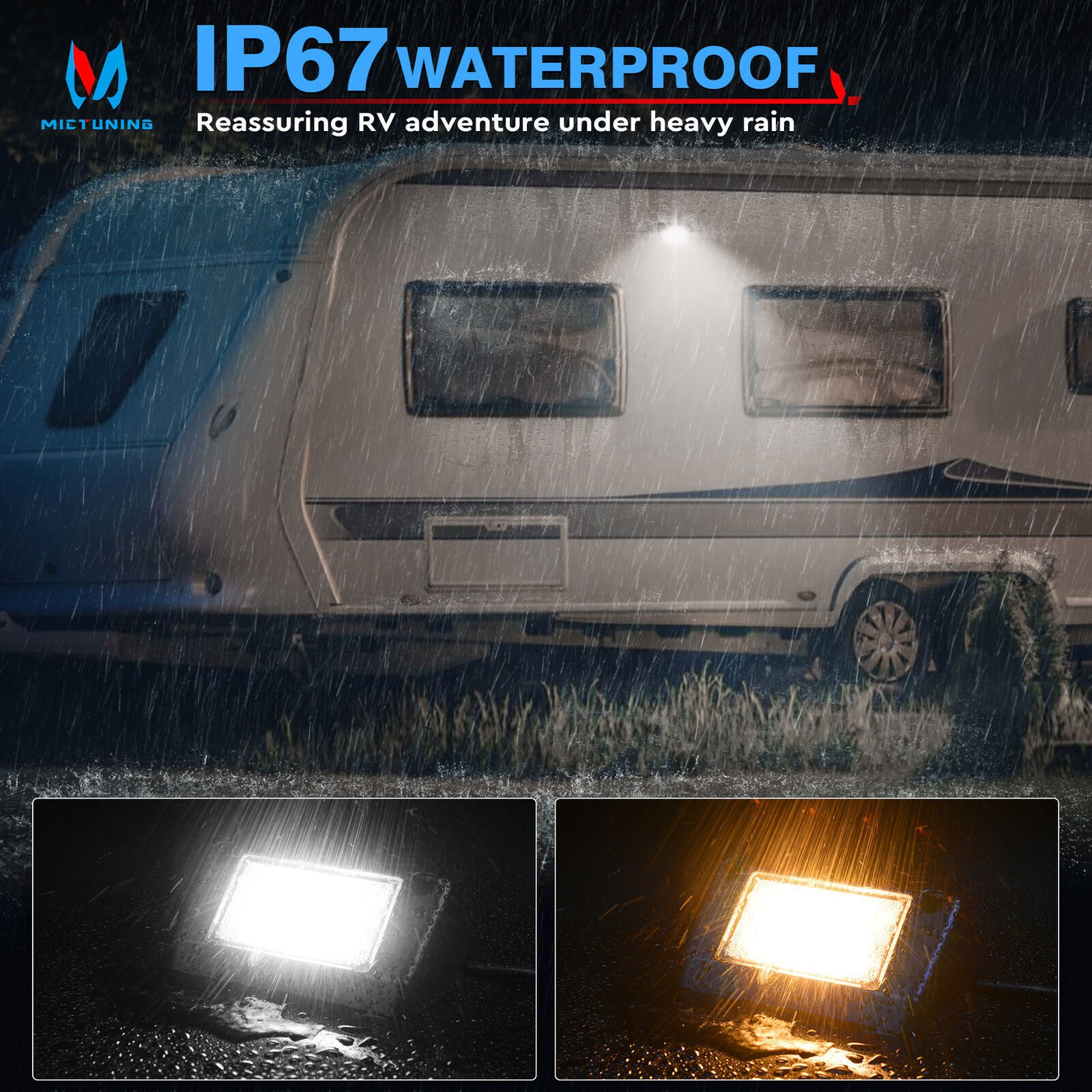 2pcs 5-Inch RV Porch Lights, 45W LED Utility Awning Lamp Yellow/White for Camper
