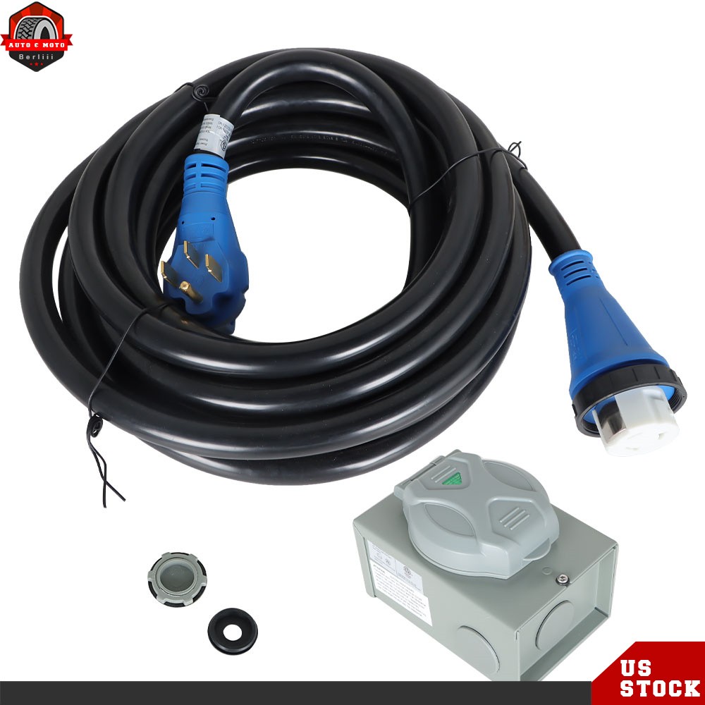 50 Amp 30ft Generator Extension Cord & Power Inlet Box Power Combo Kit 14-50P