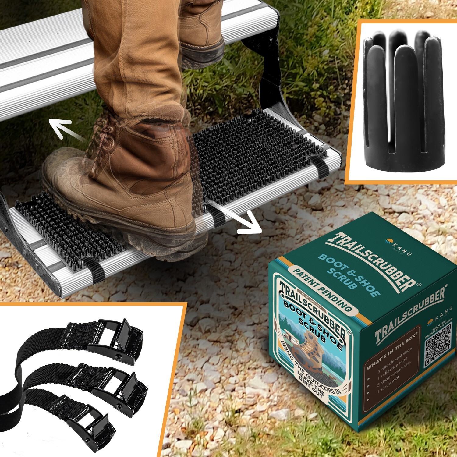 TrailScrubber RV Step Cover 1/2″ Hard Bristle Mat to Remove Dirt & Mud