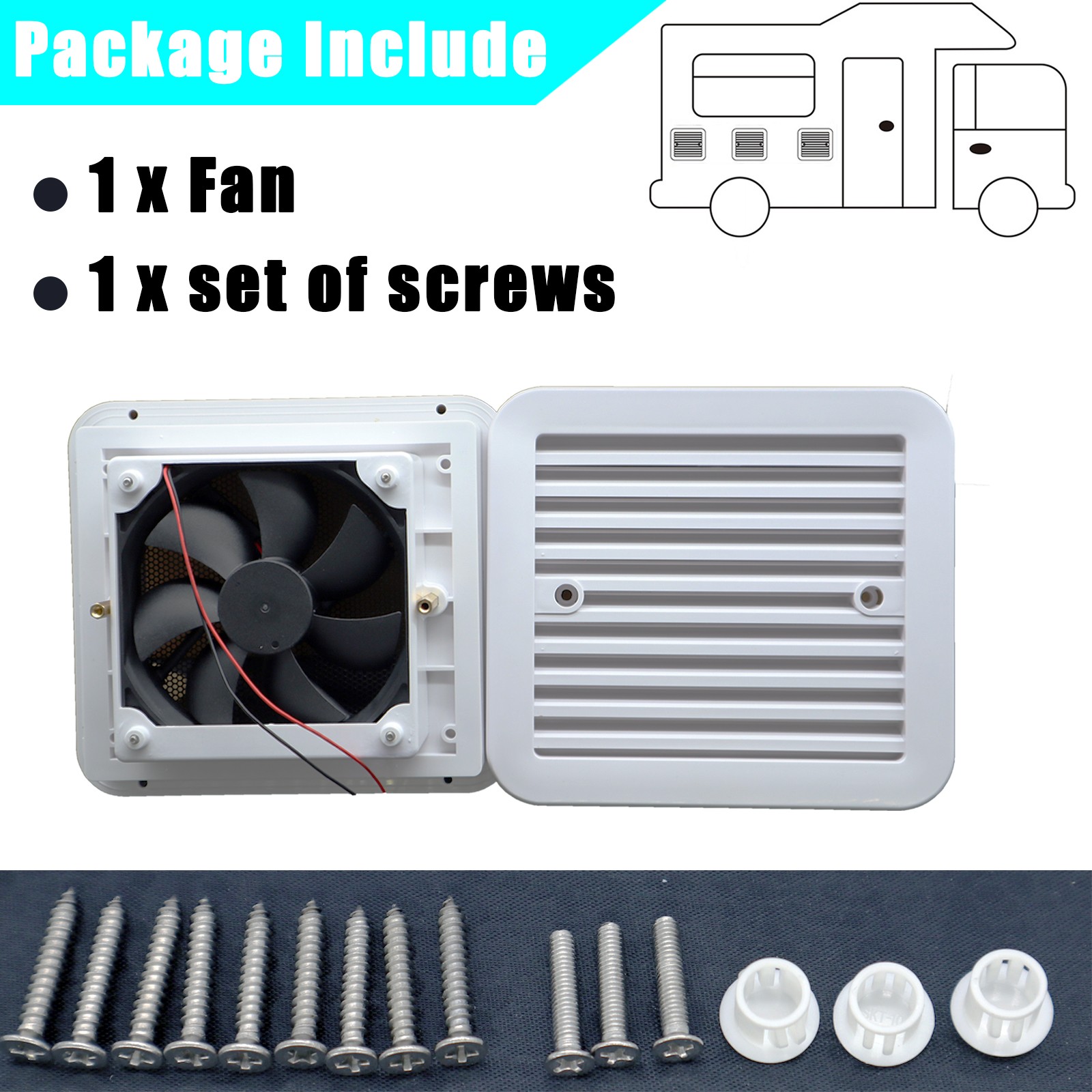 Side Ventilation White 12V RV Caravan Air Trailer Vent Cooling Exhaust Mute Fan