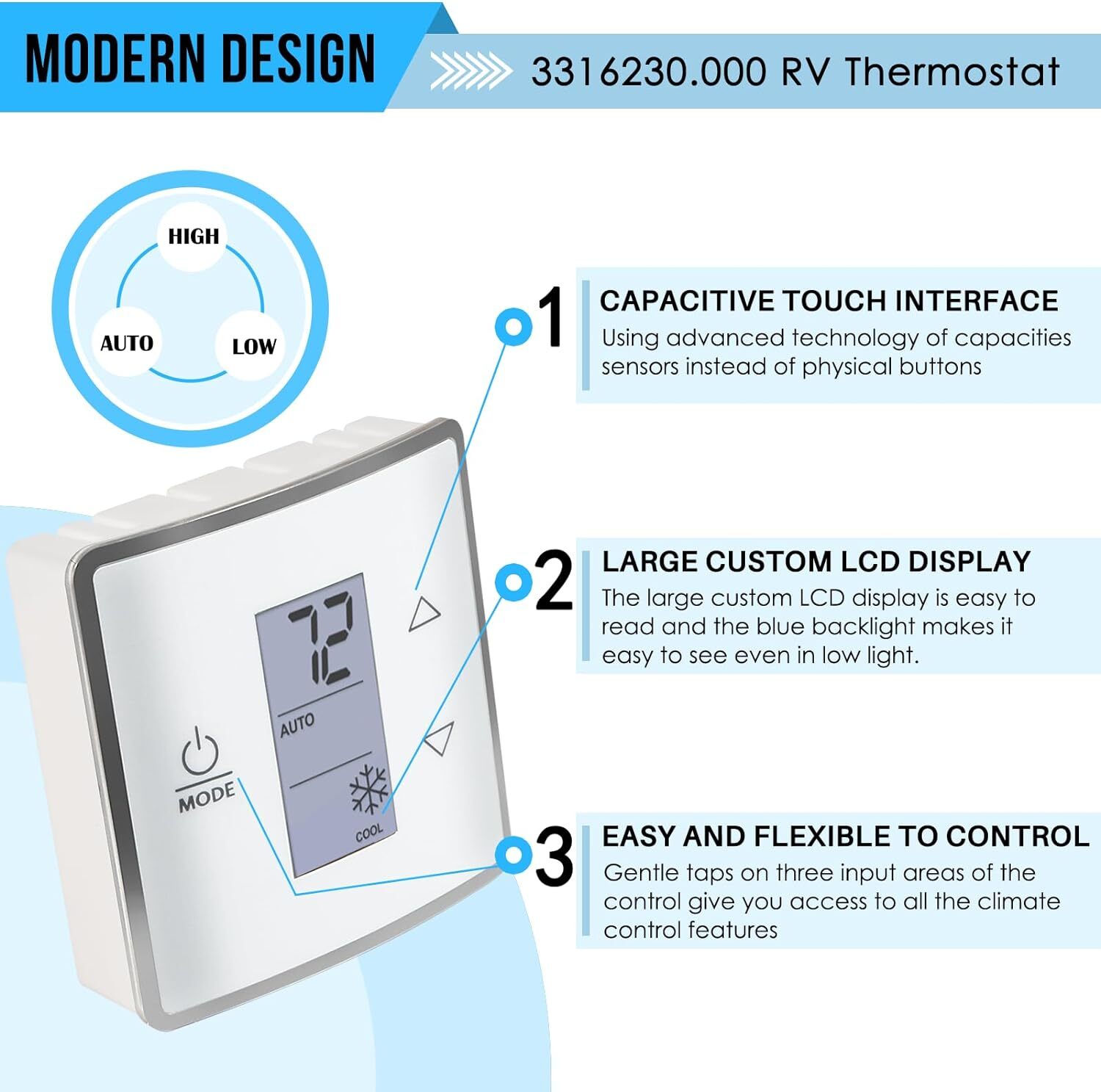 for Dometic Single Zone LCD A/C Thermostat Control Kit Cool/Furnace,3316410.700.