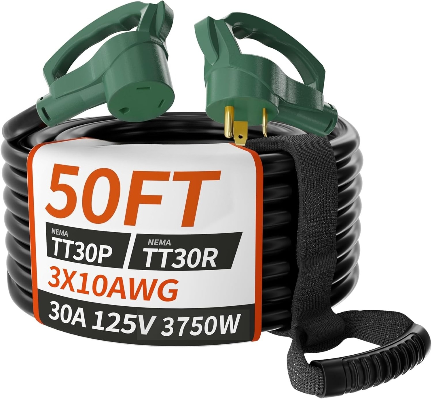 50 FT 30 Amp RV Extension Cord Outdoor with Grip Handle, Flexible Heavy Duty