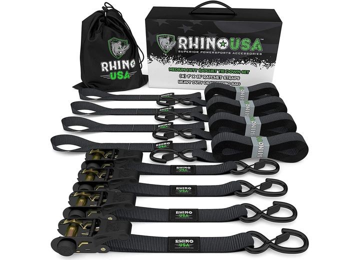 Rhino USA GMG-R1-4PACK 1″ x 15′ Ratchet Tie-Down Set (4-Pack)