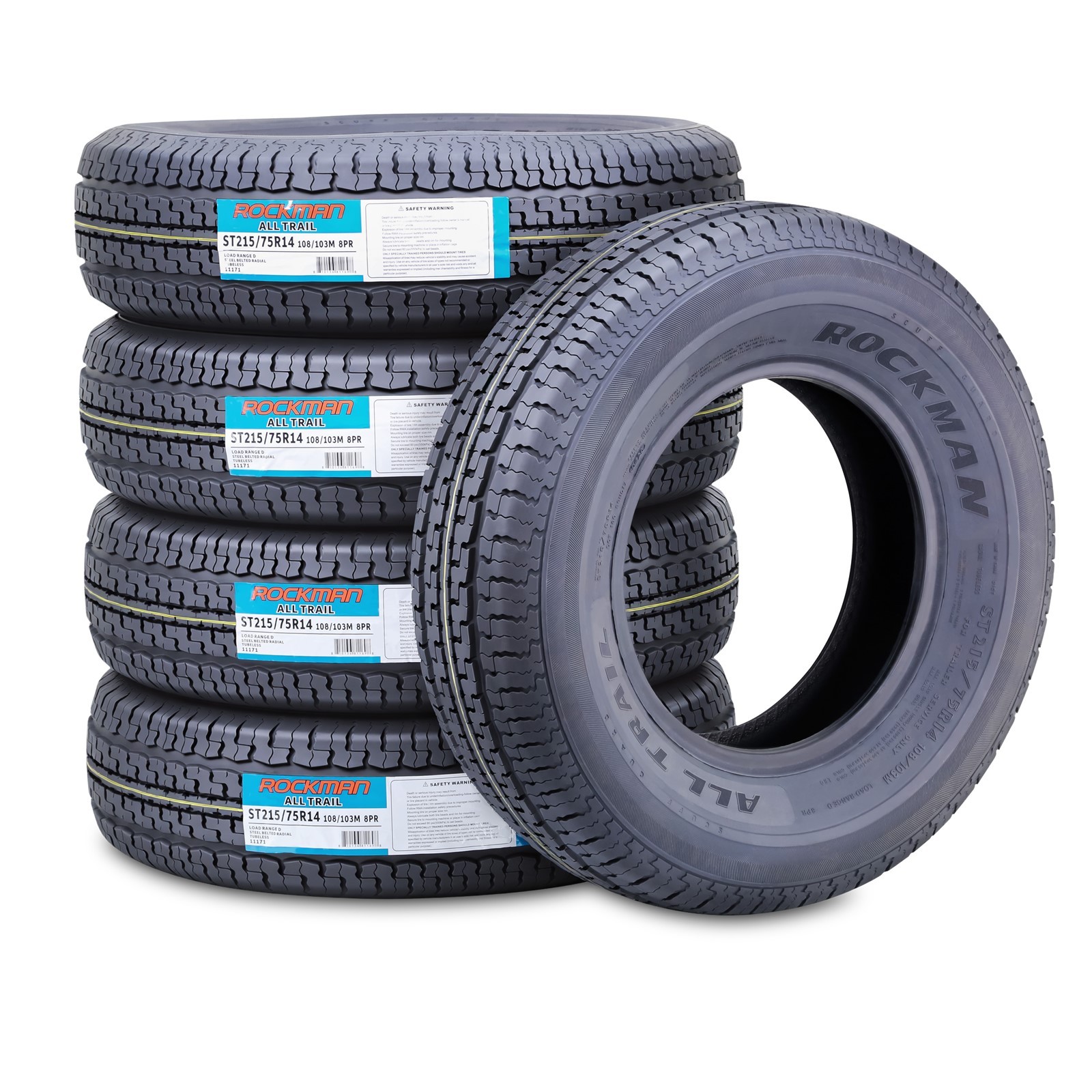 ROCKMAN Trailer Tire ST215/75R14 8-Ply LR D 108M Steel Belted Radial 11171, Set5