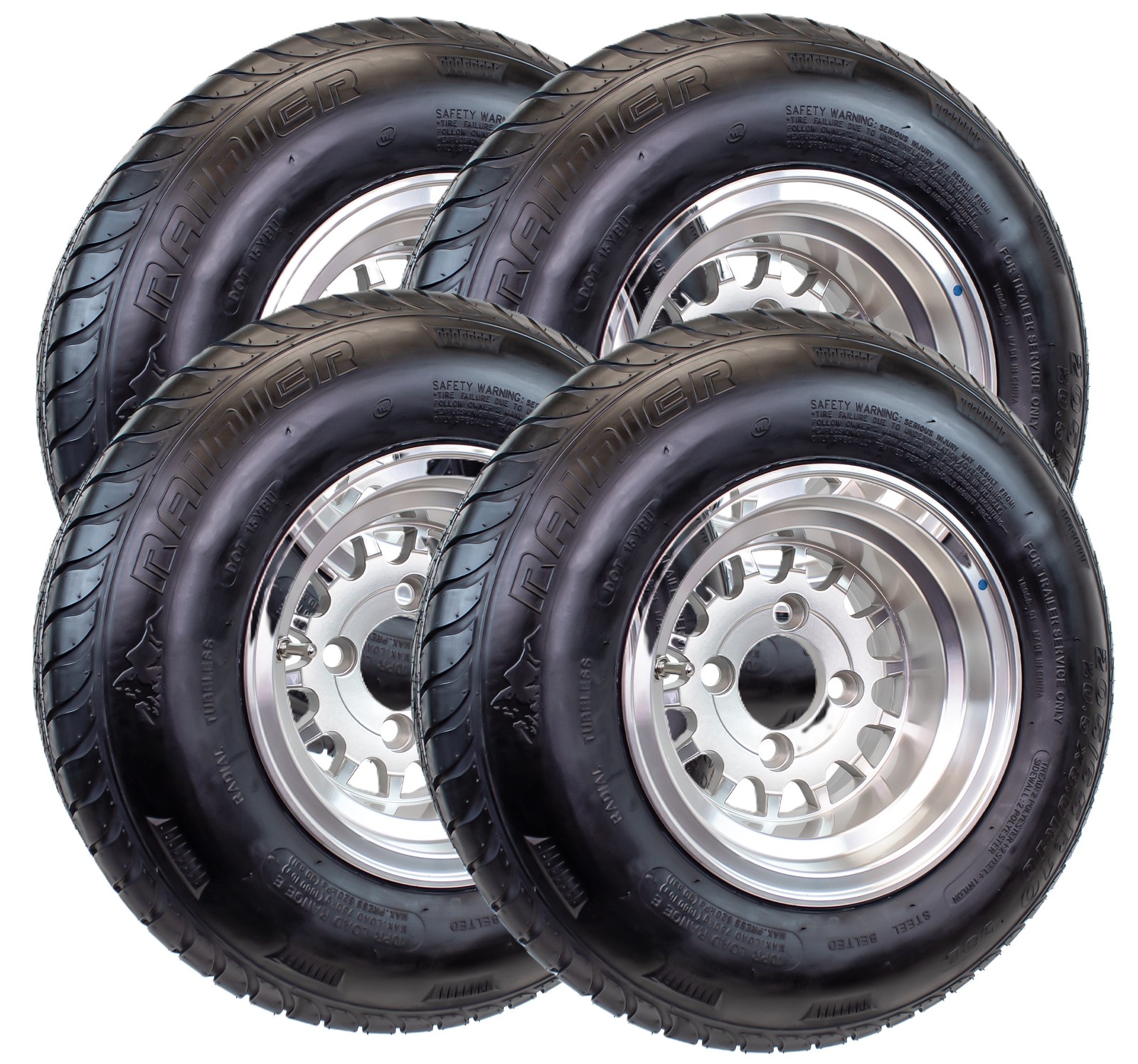 eCustomrim 4-Pk 205/65-10 Trailer Golf Cart ATV Tire On 10X7 Gloss Silver Rim A3