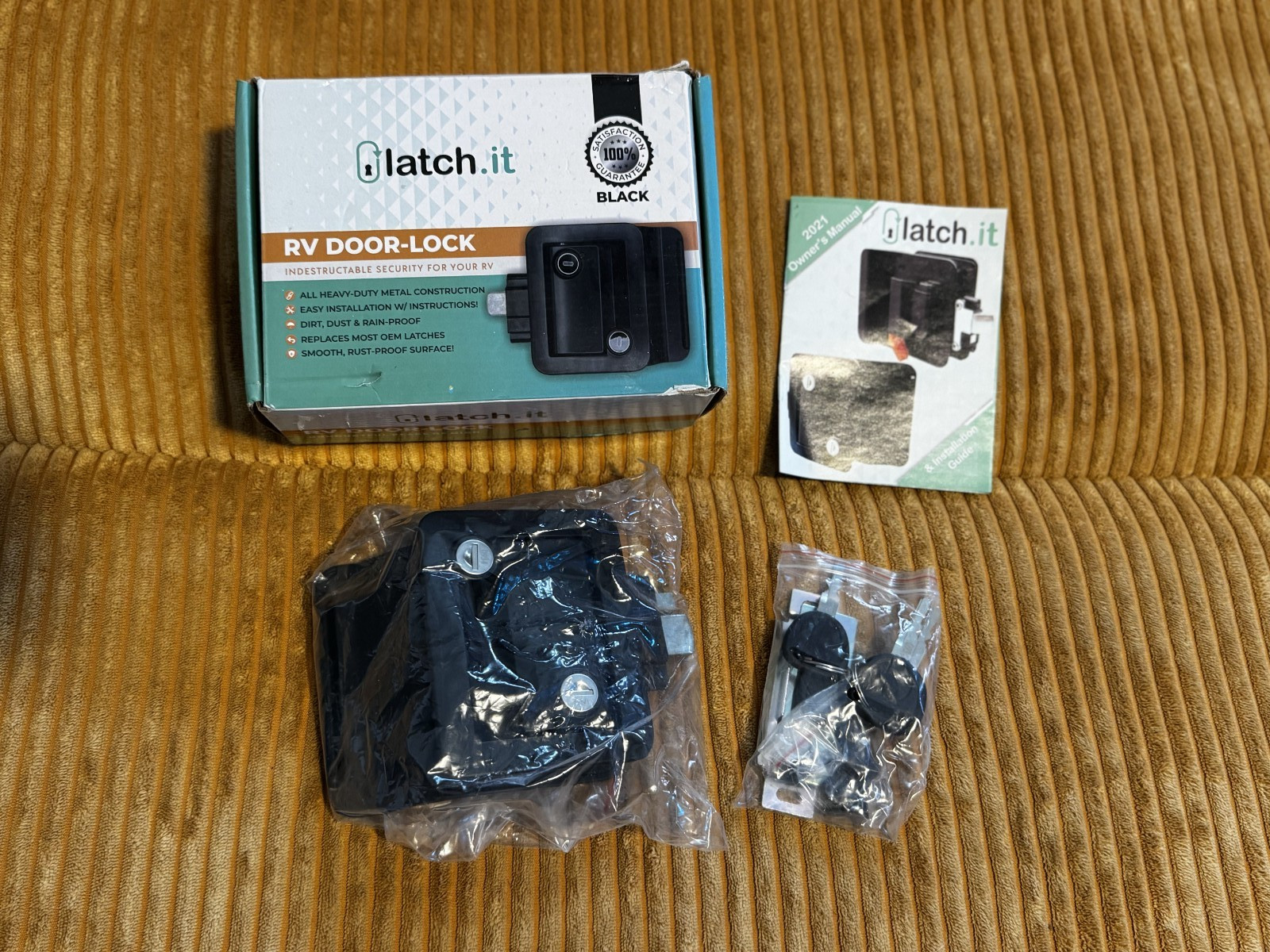 NEW Latch.it RV Mechanical Door Lock – Universal Fit Black – Open Box FAST SHIP!