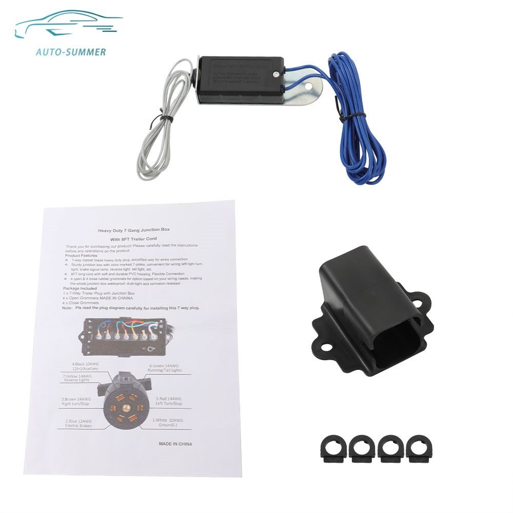 7-Pin Trailer Plug Cord Wire Harness Cable 8/16ft w/ Junction Box Trailer Light