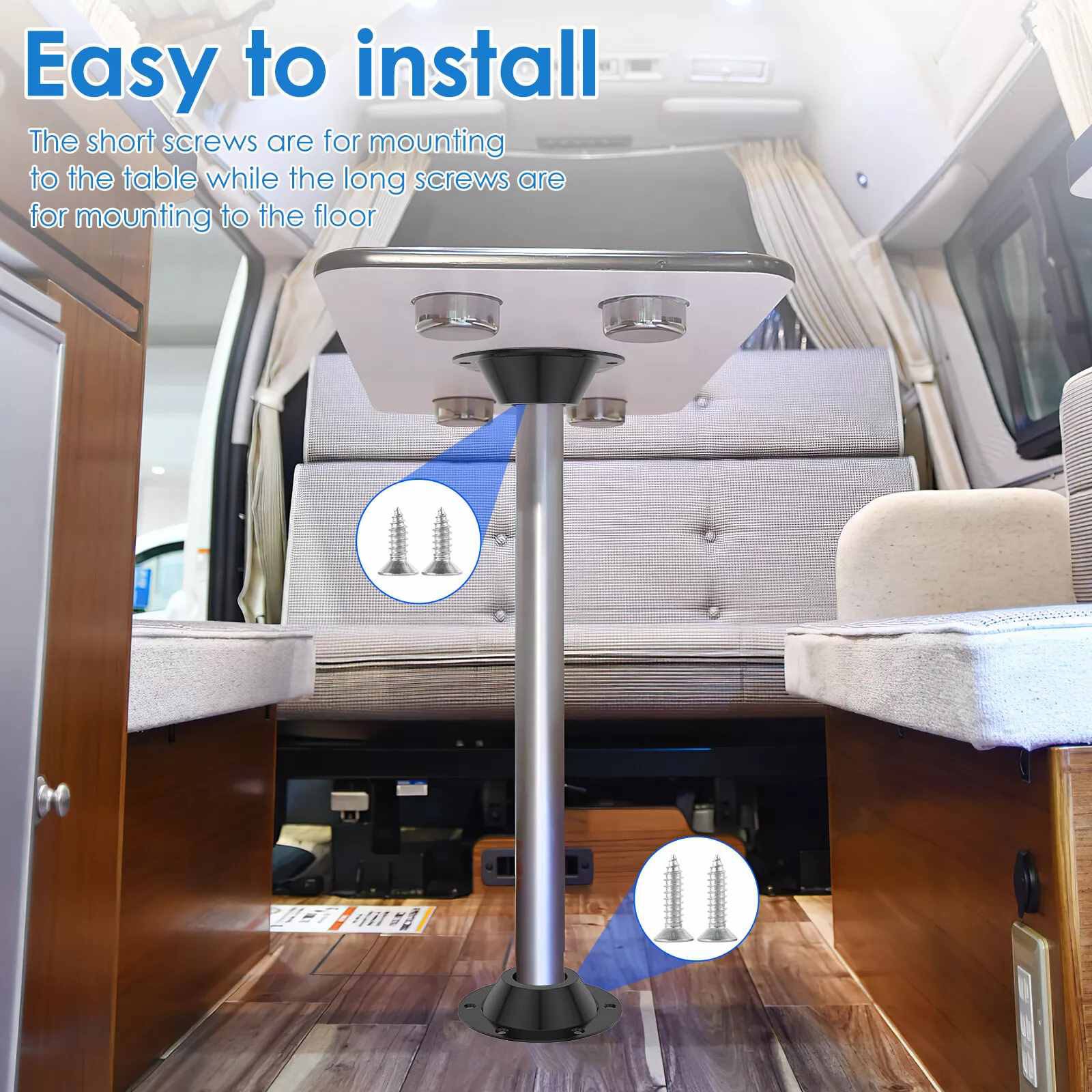 2Pcs RV Table Bases Aluminium Floor Fixed Mounting Pedestal Replacement Camper