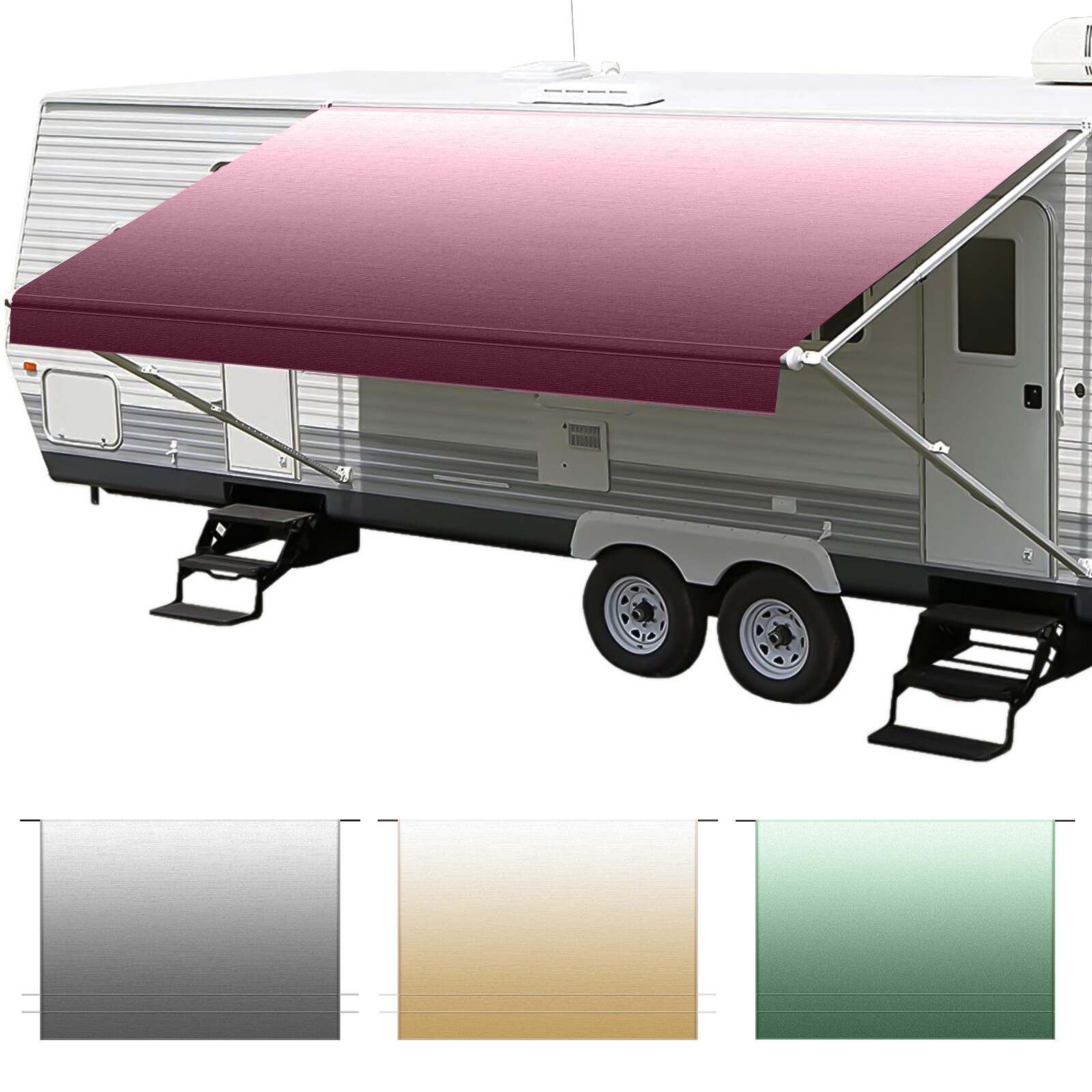 4-Ply Waterproof RV Awning Fabric Replacement for RV Camper Trailer 12ft-21ft