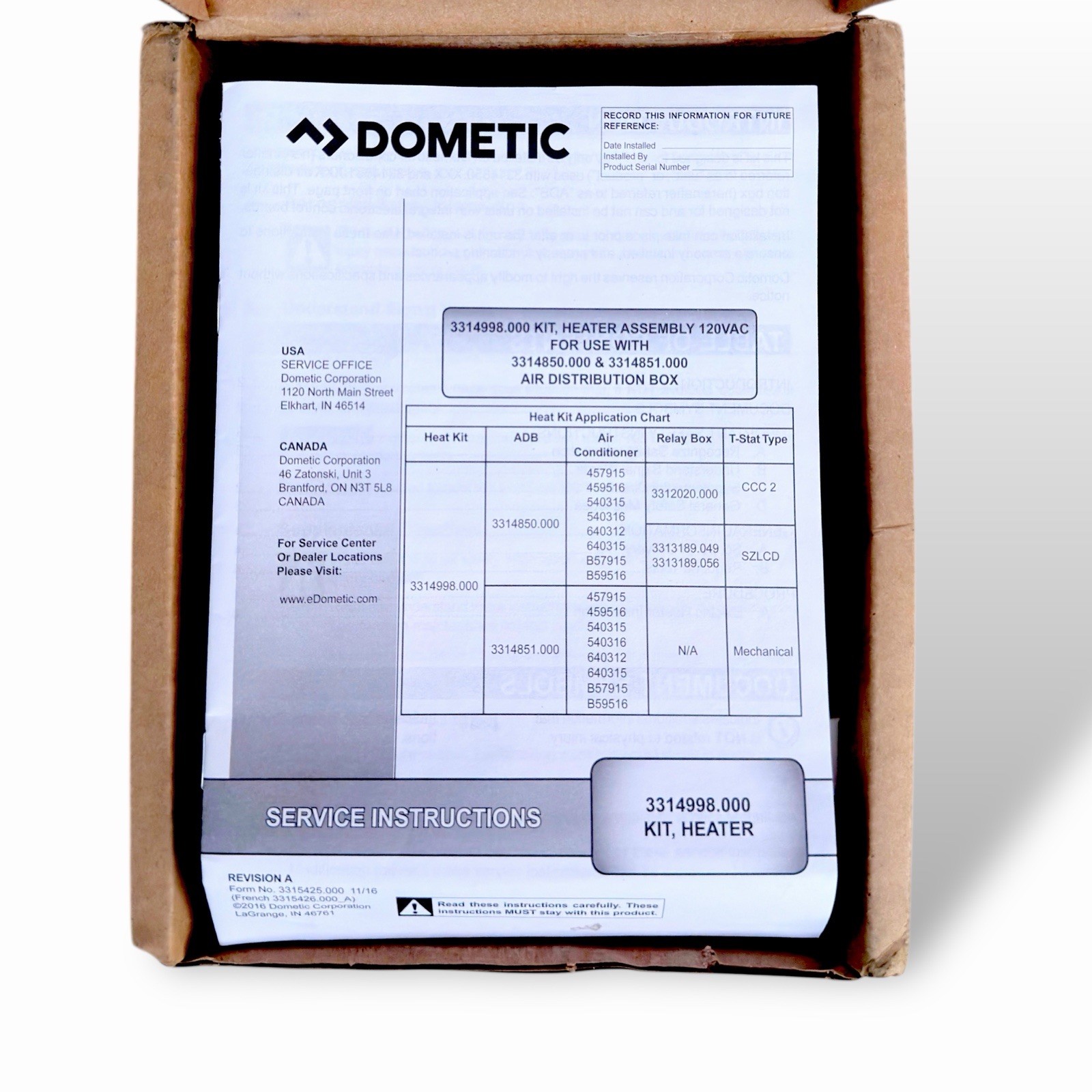 Dometic 3314998.000 Non-Ducted Heat Strip For Brisk Air II & Penguin II #37