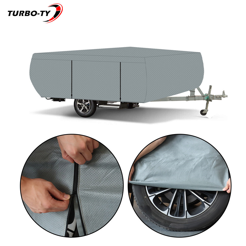 Trailers RV Cover Waterproof For 8-18 FT Long Pop Up Folding Camper Cover Gray