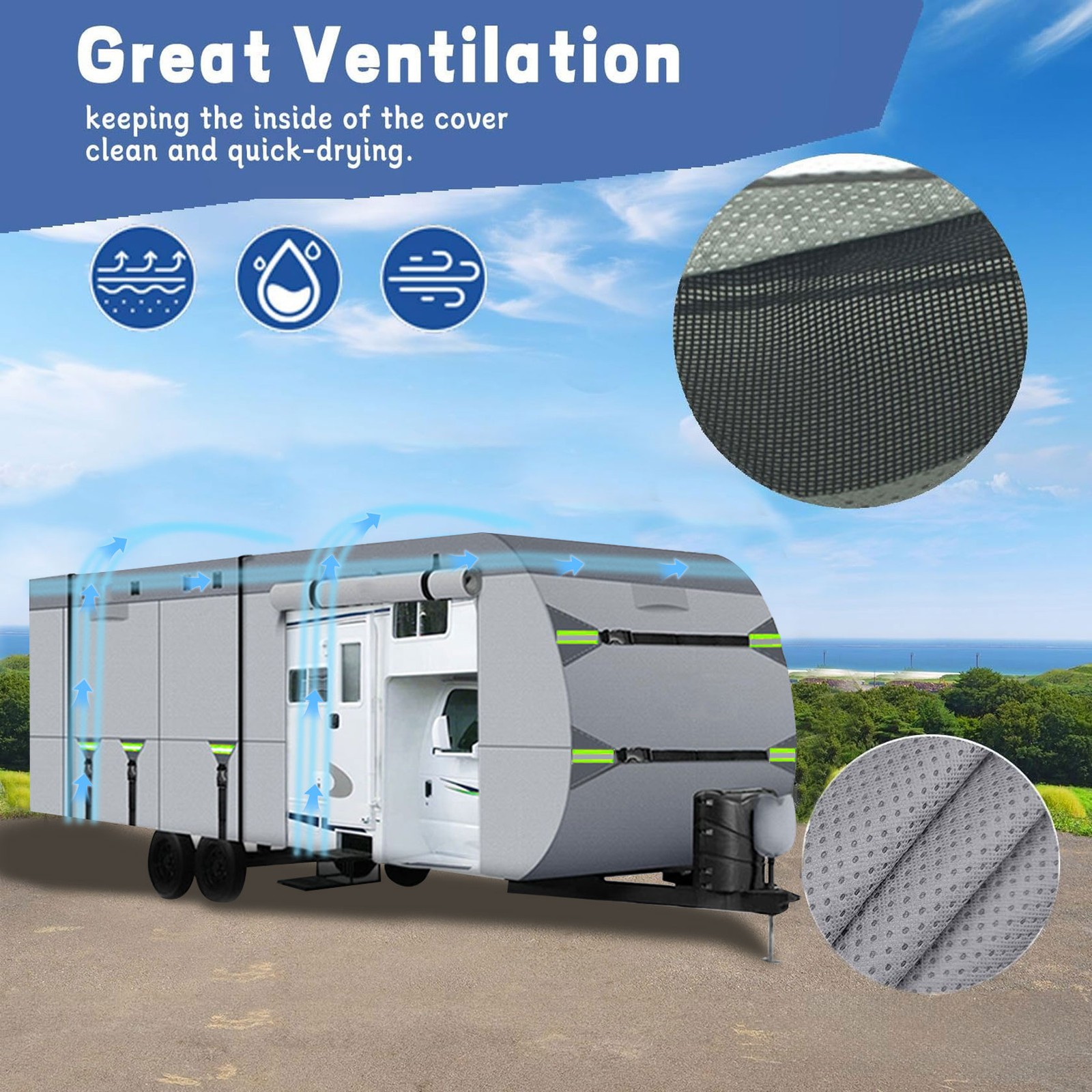 RV Cover Upgraded 8 Layers Top Windproof Travel Trailer Cover for 20′ to 22′ RV