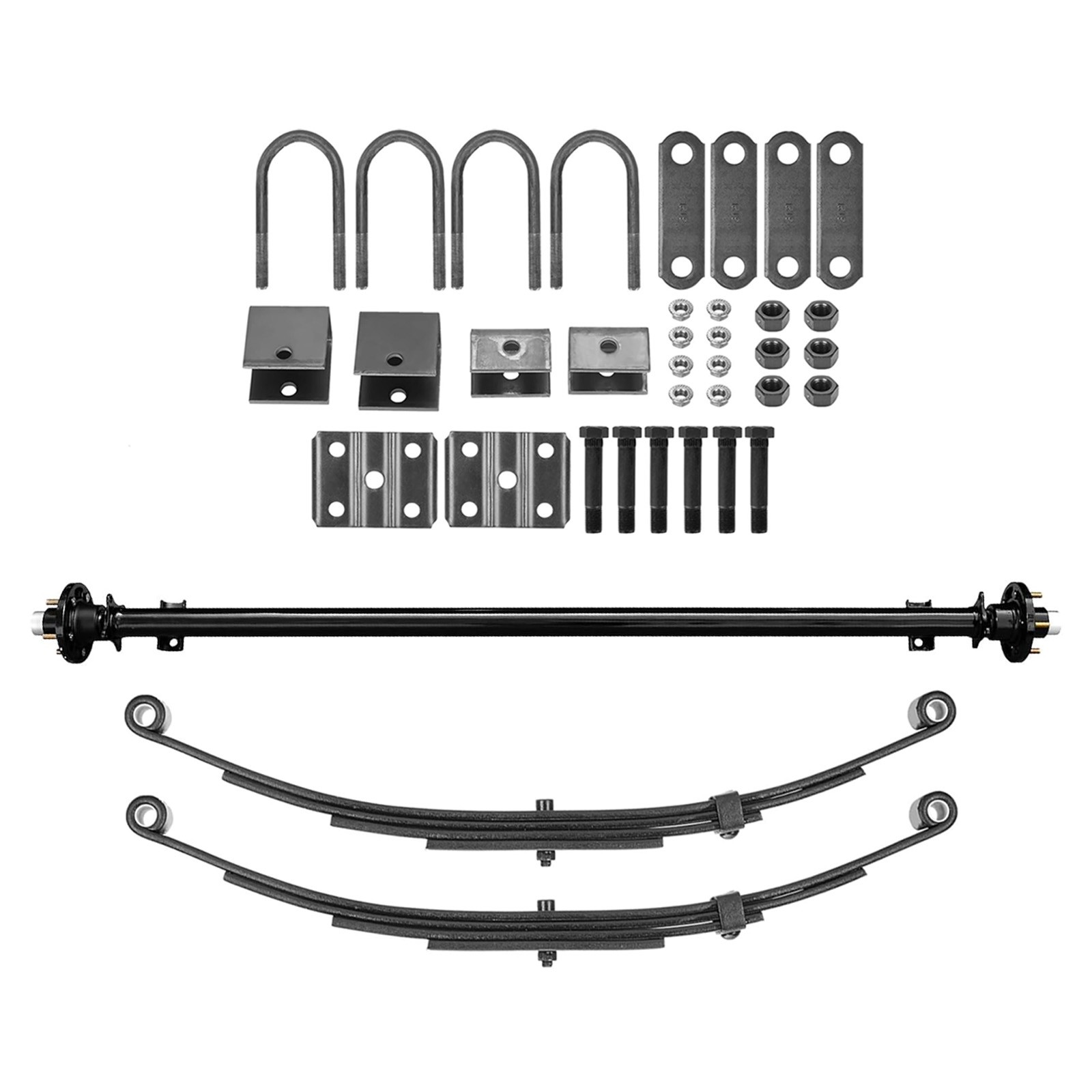 3500 lb Single Trailer Axle Kit Idler W/ Hub, Leaf Springs, Hanger, U-Bolt Kit