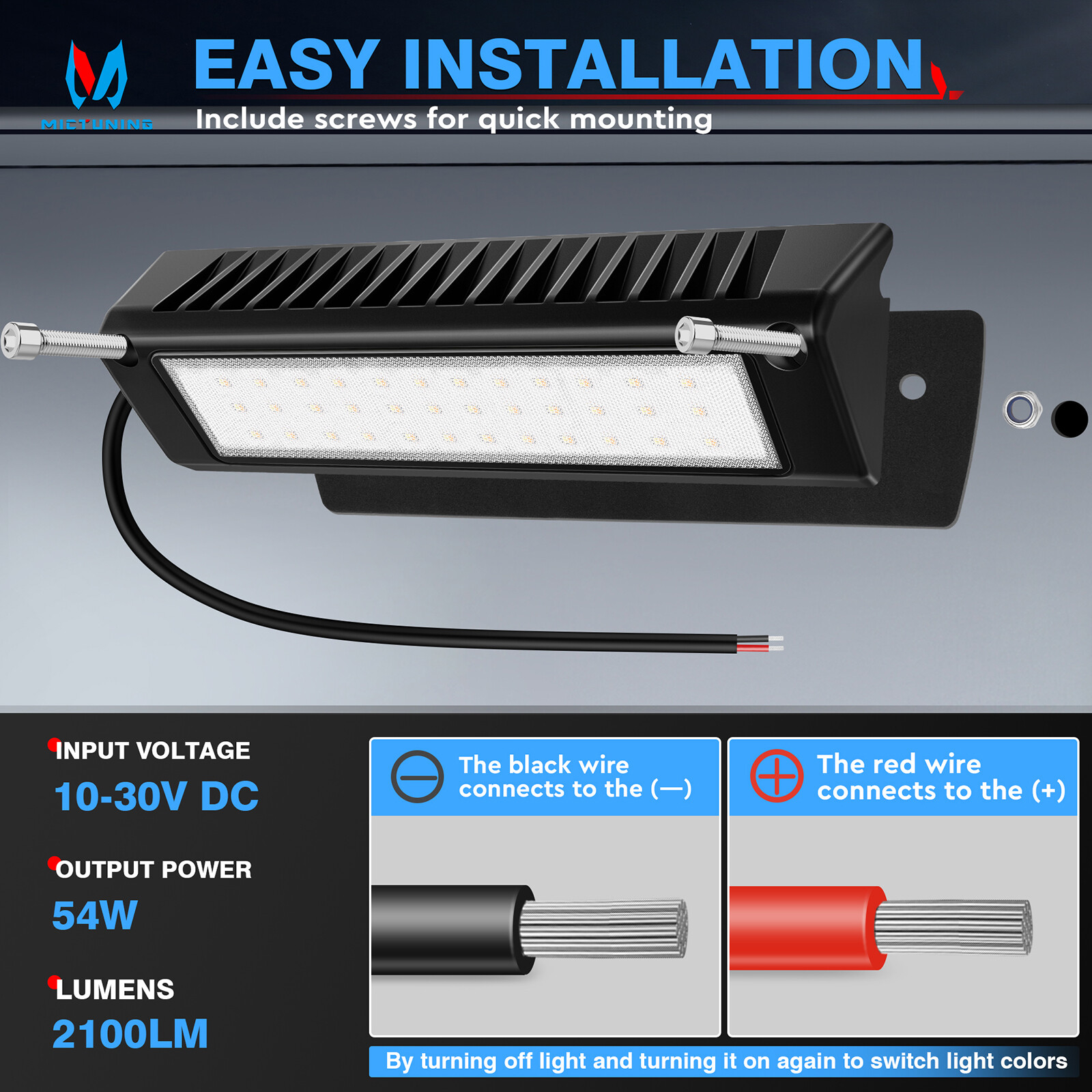 54W 9 Inch RV Porch Lights – Dual Color Exterior Light LED Aluminum Lamp 12V/24V