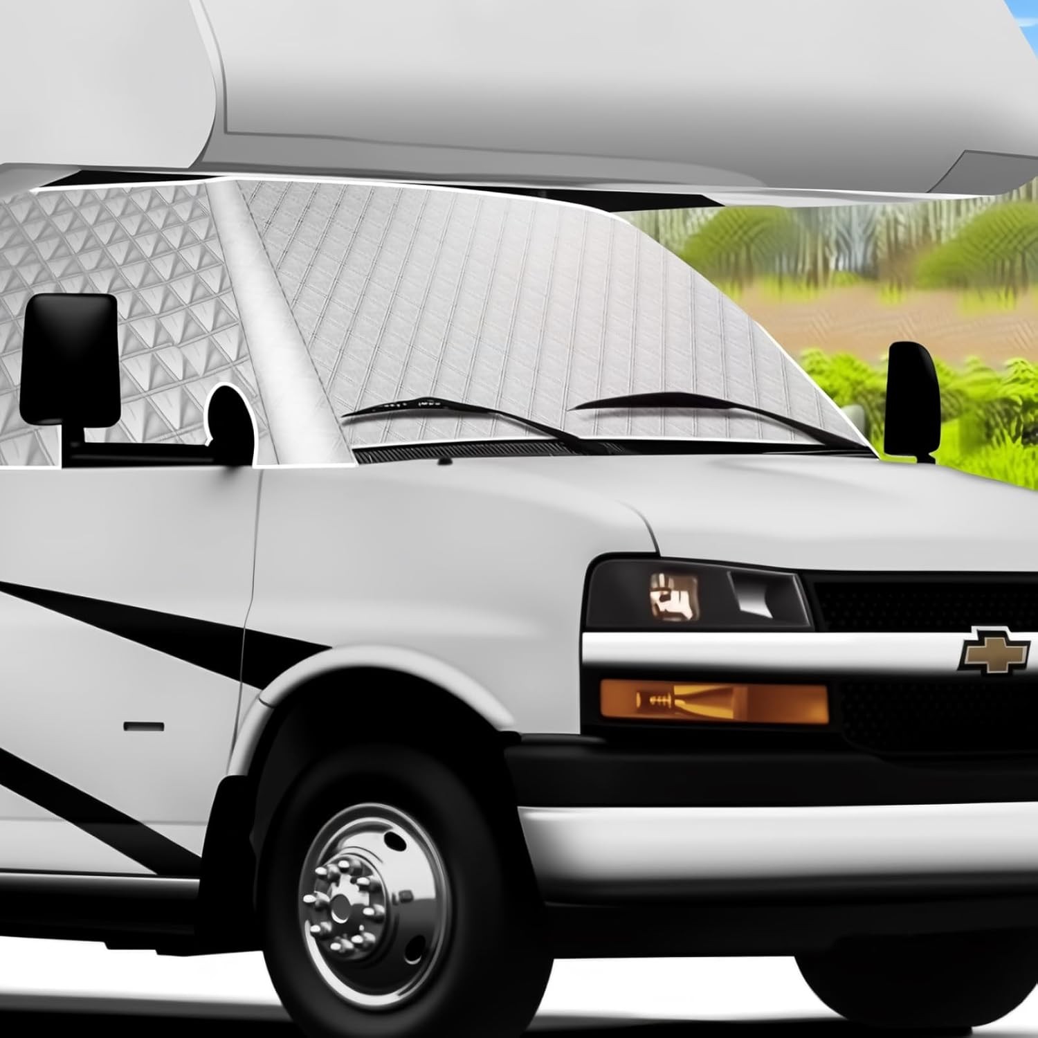 RV Windshield Cover for Chevy 2001-2024 Motorhome Silver Sunshade Snow Ice Block