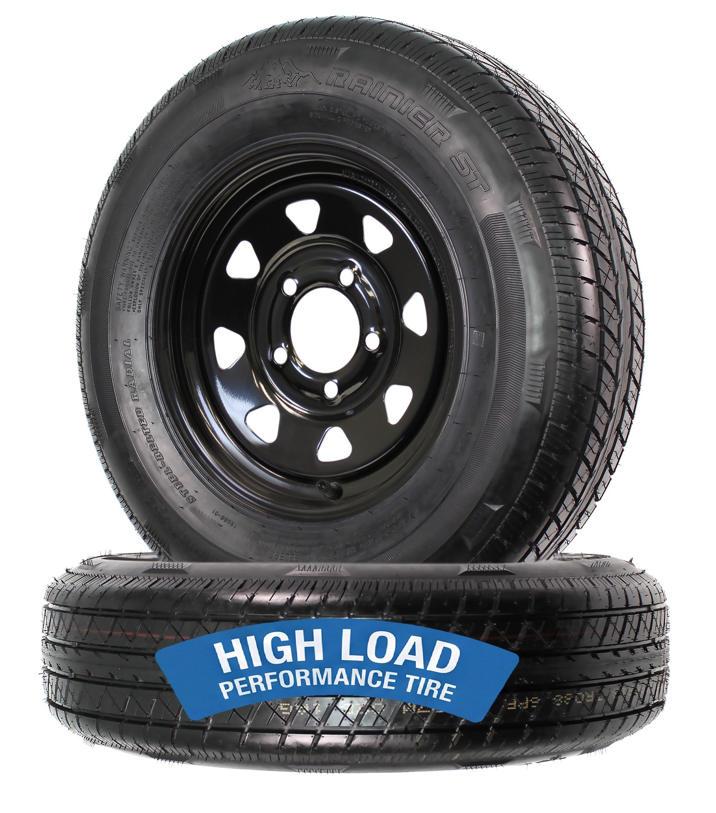 2-Pack Trailer Tire On Rim Radial ST175/80R13 175/80 LRD 5 Lug Black Spoke Wheel