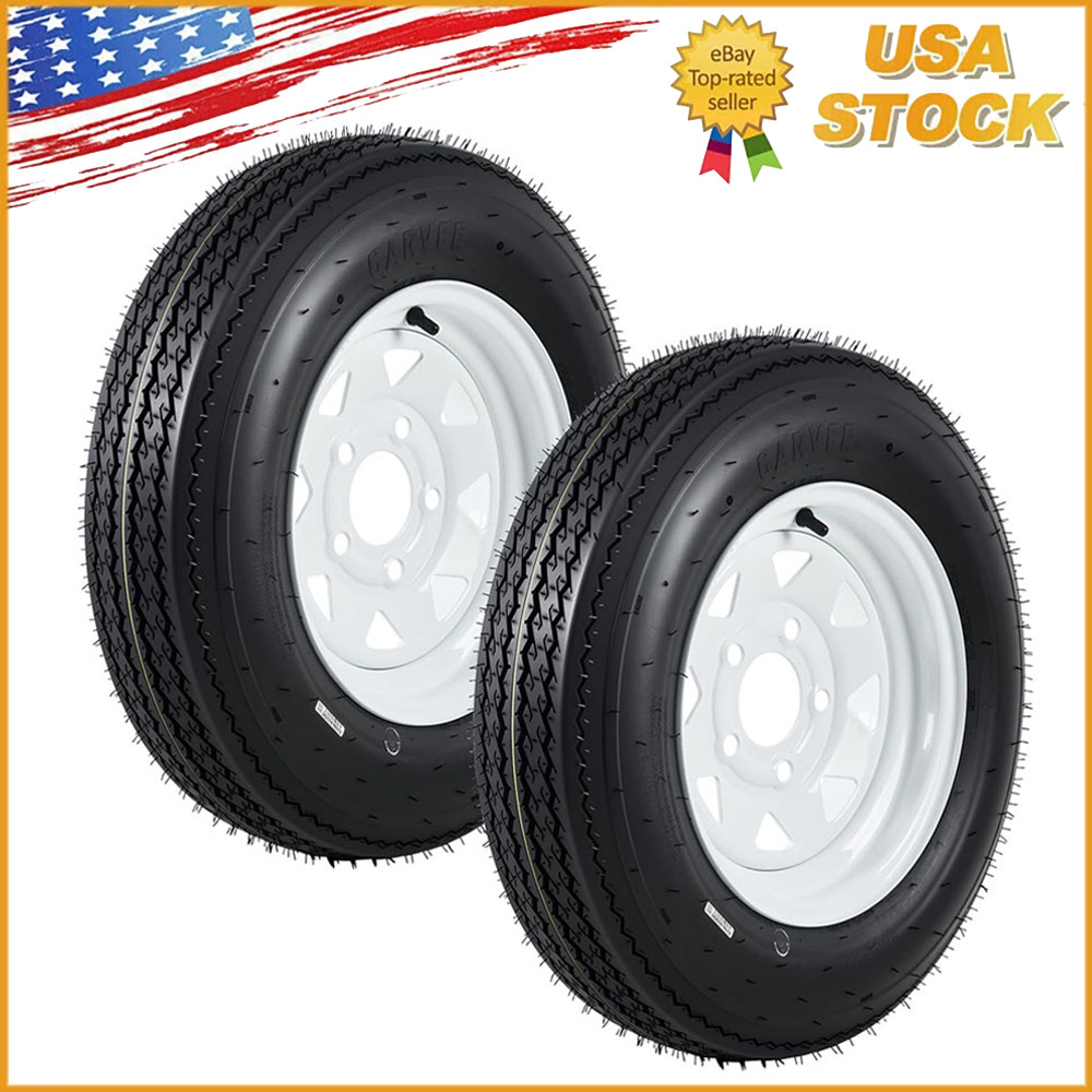 2PCS 5.30-12 5.30×12 530-12 Trailer Tires with 12″ Rims 5 Lug Load Range C Tires