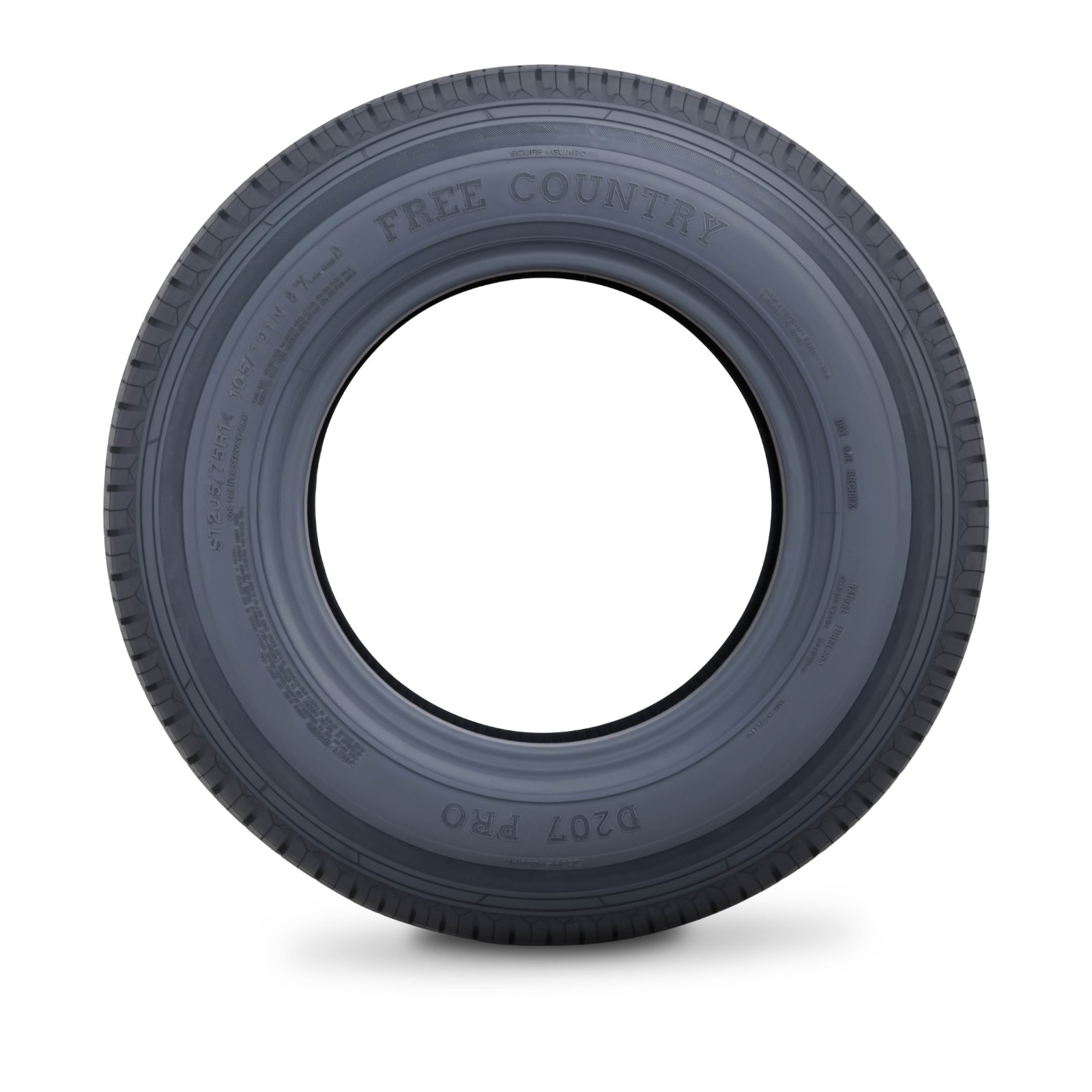 5 ST205 75R14 Trailer Tires FREE COUNTRY 8PR LR D Steel Belted w/Scuff Guard