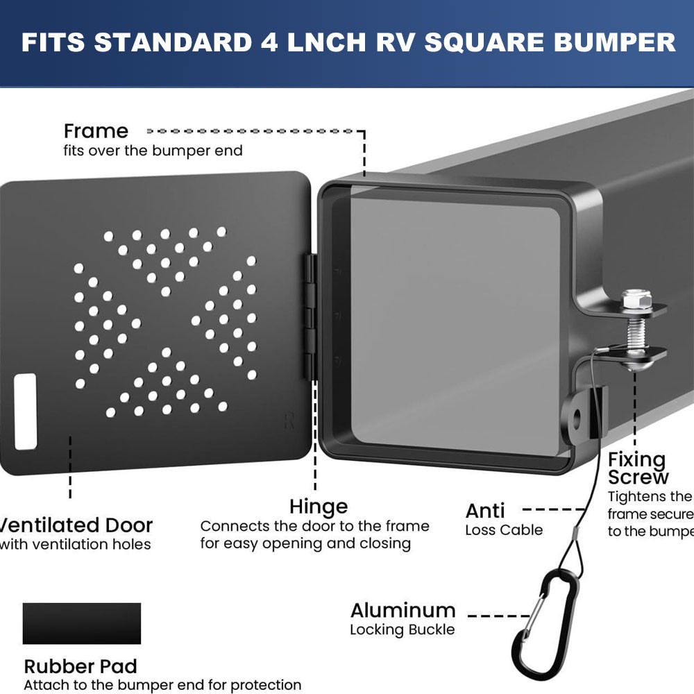 4inch RV Bumper Cap Cover RV Bumper Plug End Cap Square Bumper Caps For Most RV
