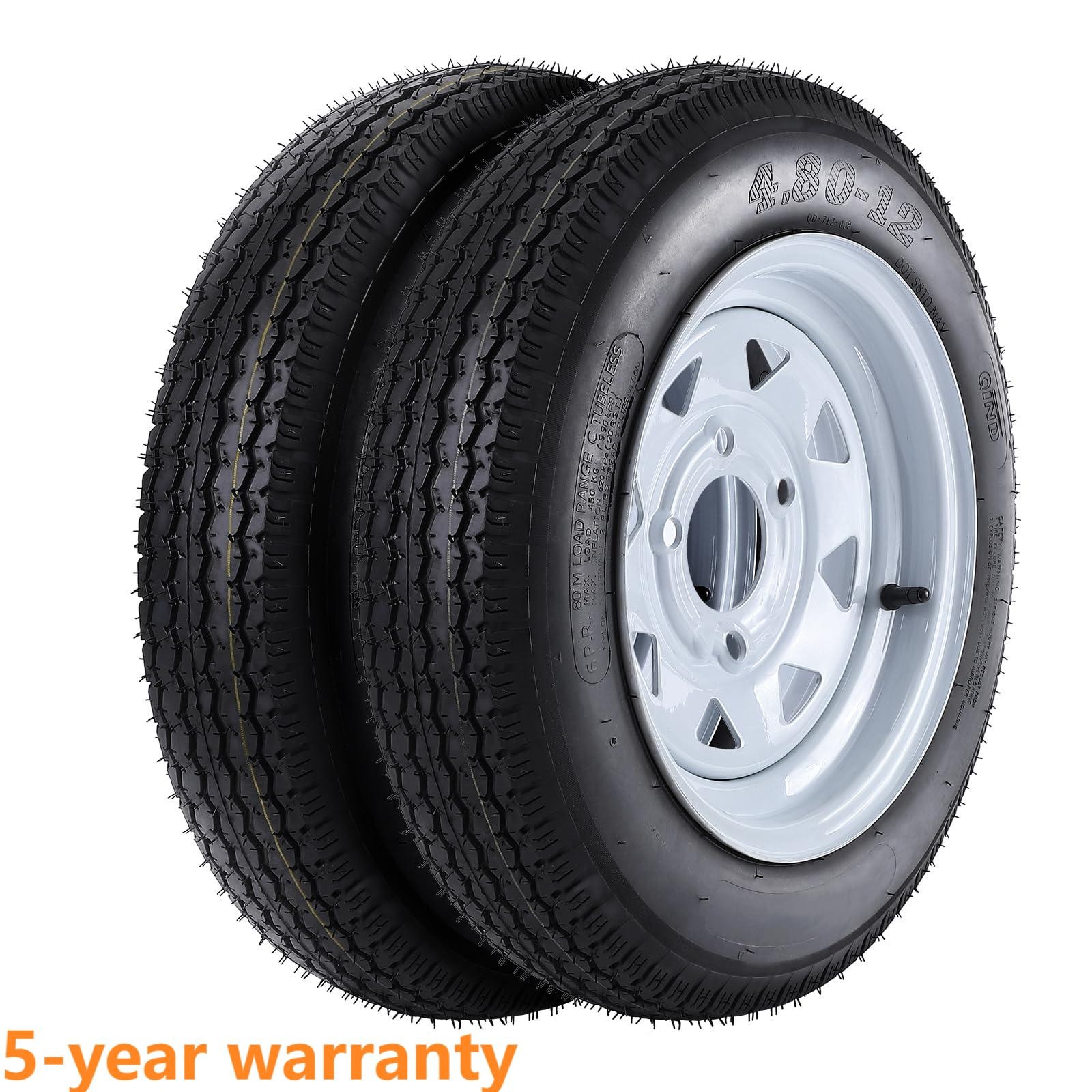 2 PACK 4.80-12 4.80×12 480-12 Trailer Tires w/12″ Rims 4 Lug on 4″ Load Range C