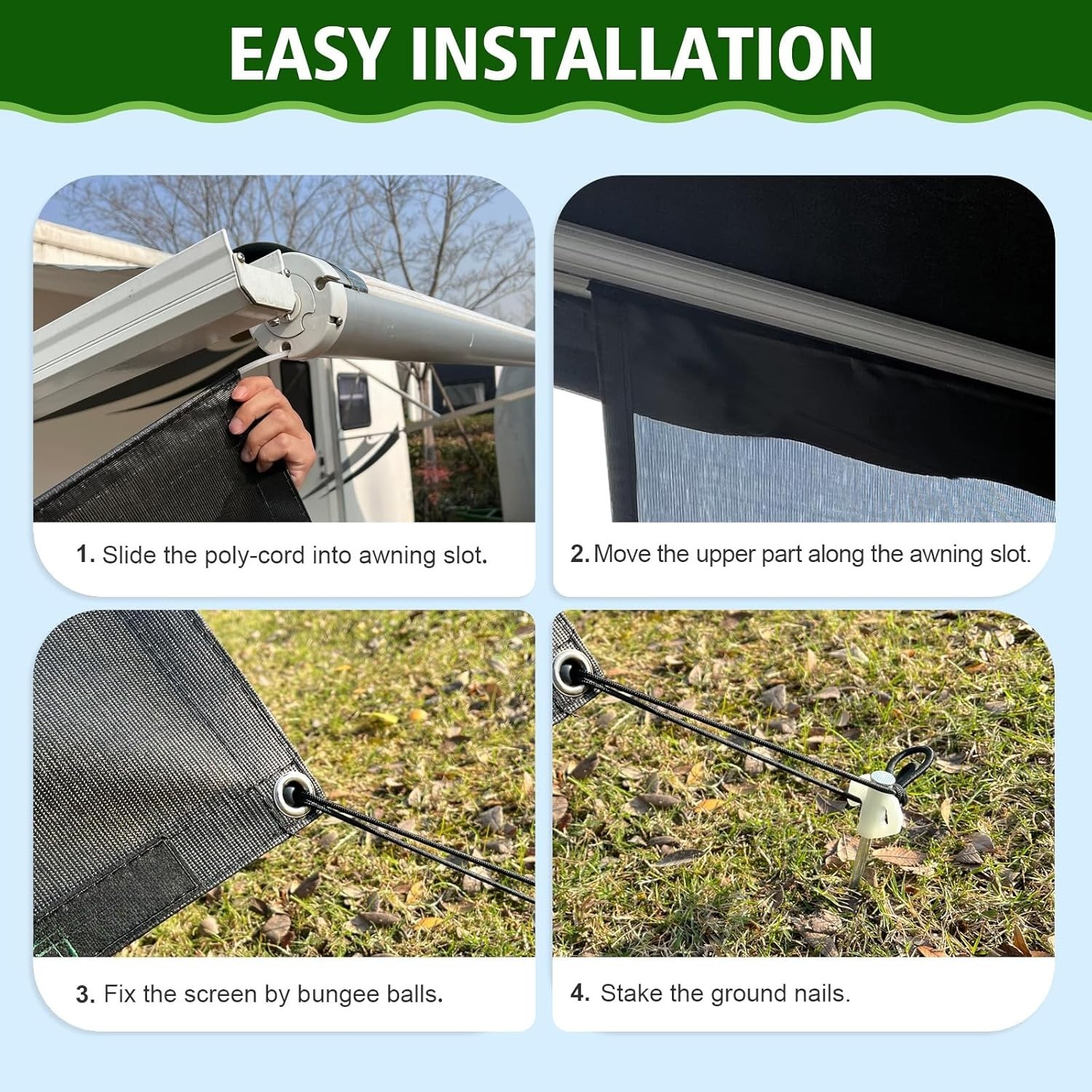 RV Awning Shade Screen with Zipper 8’X15’3” -Second Generation RV
