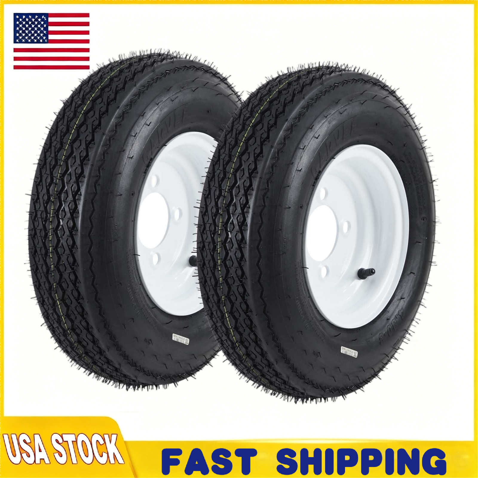 2 Pack Trailer Tires Rims 4.80-12 480-12 4.80×12 6 Ply Tire Wheels 4 Lug on 4″