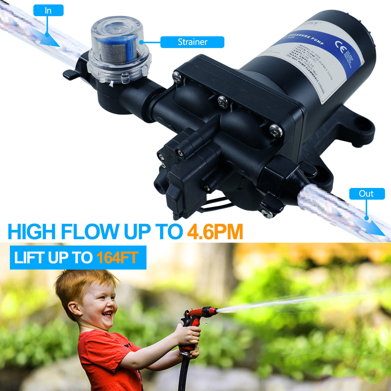 TDRFORCE RV Pump Pressure Booster Pump 115V 75 PSI 5.5GMP for RV Garden Yacht