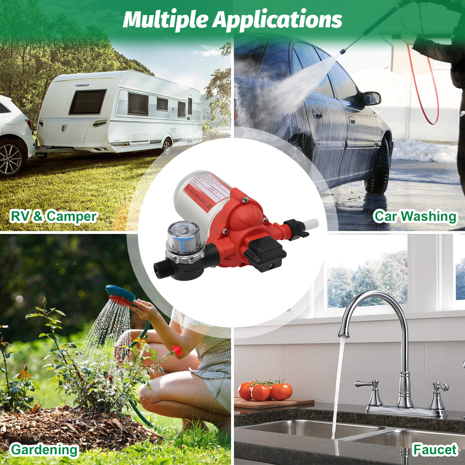 For RV Marine Kitchen 115V Water Diaphragm Pump 45 PSI 4 GPM Self-Priming Pump