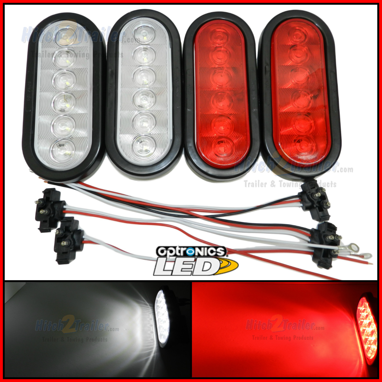 (4) Optronics 6″ Oval 2 Red 2 White LED Stop/Turn, TailLight trailer truck Fleet
