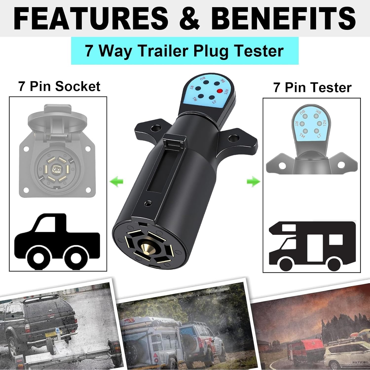 LED 7 Pin Trailer Tester for Streamlined Light Function Checks & Diagnostics